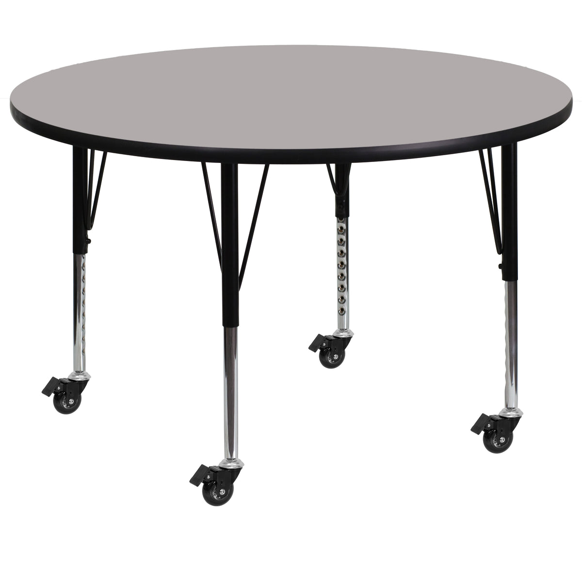 Gray Top/Black Frame |#| Mobile 42" Round Grey HP Laminate Activity Table - Height Adjustable Short Legs