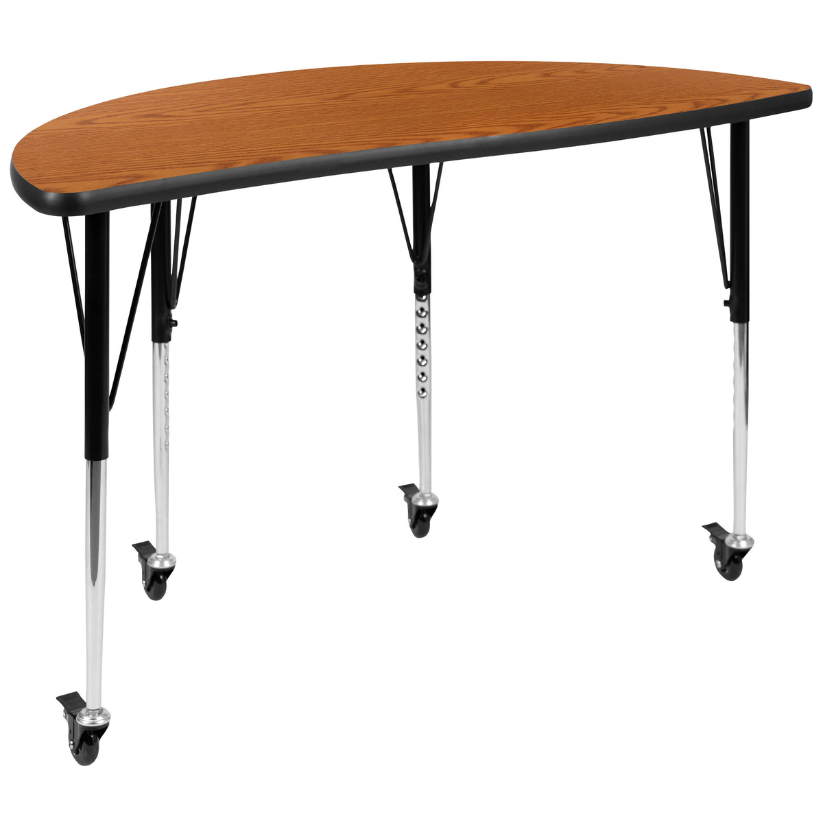Oak Top/Black Frame |#| Mobile 47.5" Circle Wave Activity Table Set-18" Student Stack Chairs, Oak/Black