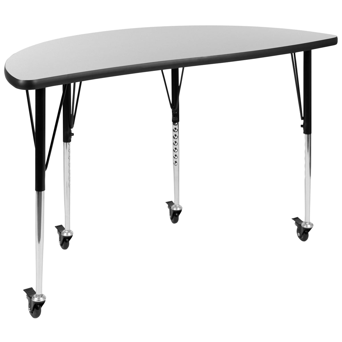 Grey Top/Black Frame |#| Mobile 47.5" Circle Wave Activity Table Set-18" Student Stack Chairs, Grey/Black