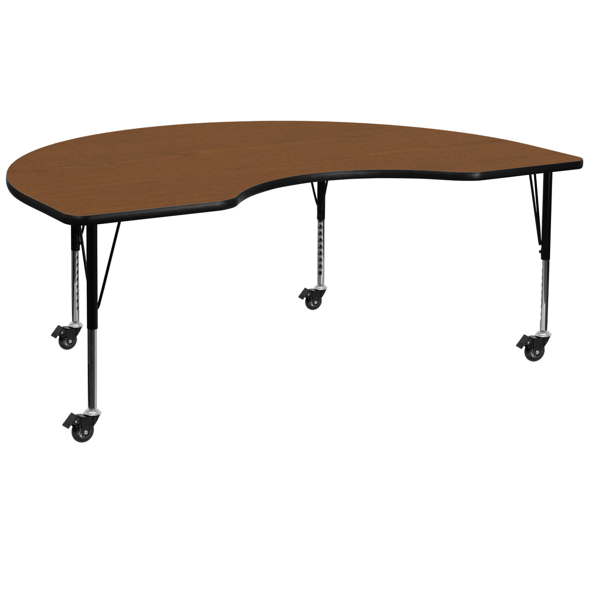 Oak Top/Black Frame |#| Mobile 48"W x 96"L Kidney Oak HP Laminate Activity Table-Height Adjustable Legs