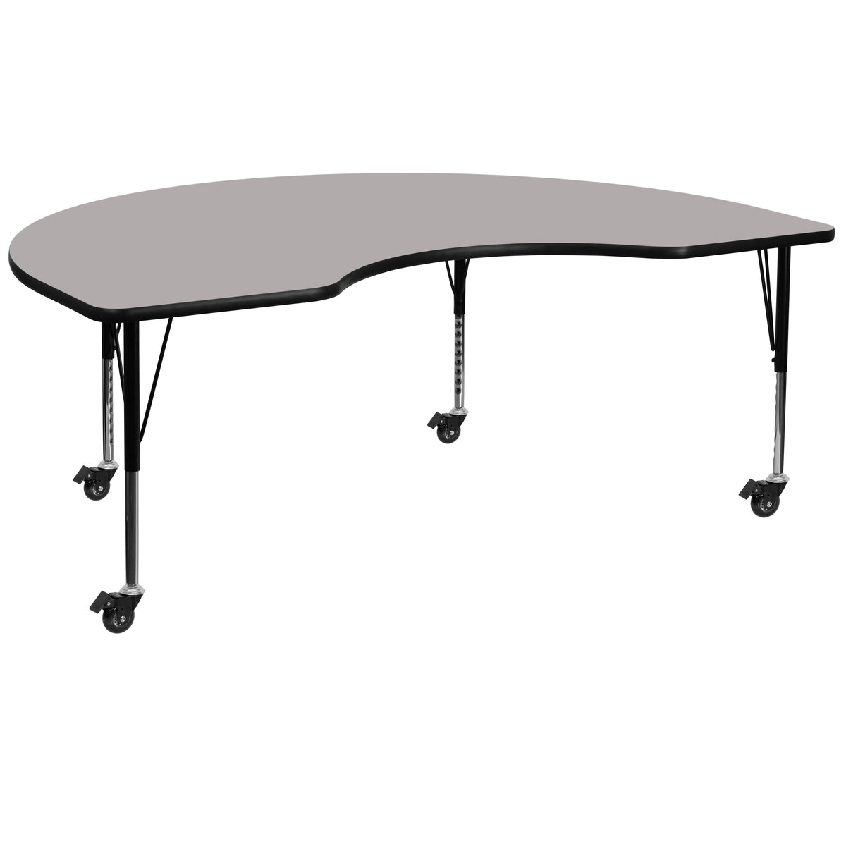 Gray Top/Black Frame |#| Mobile 48"W x 96"L Kidney Grey HP Laminate Adjustable Activity Table
