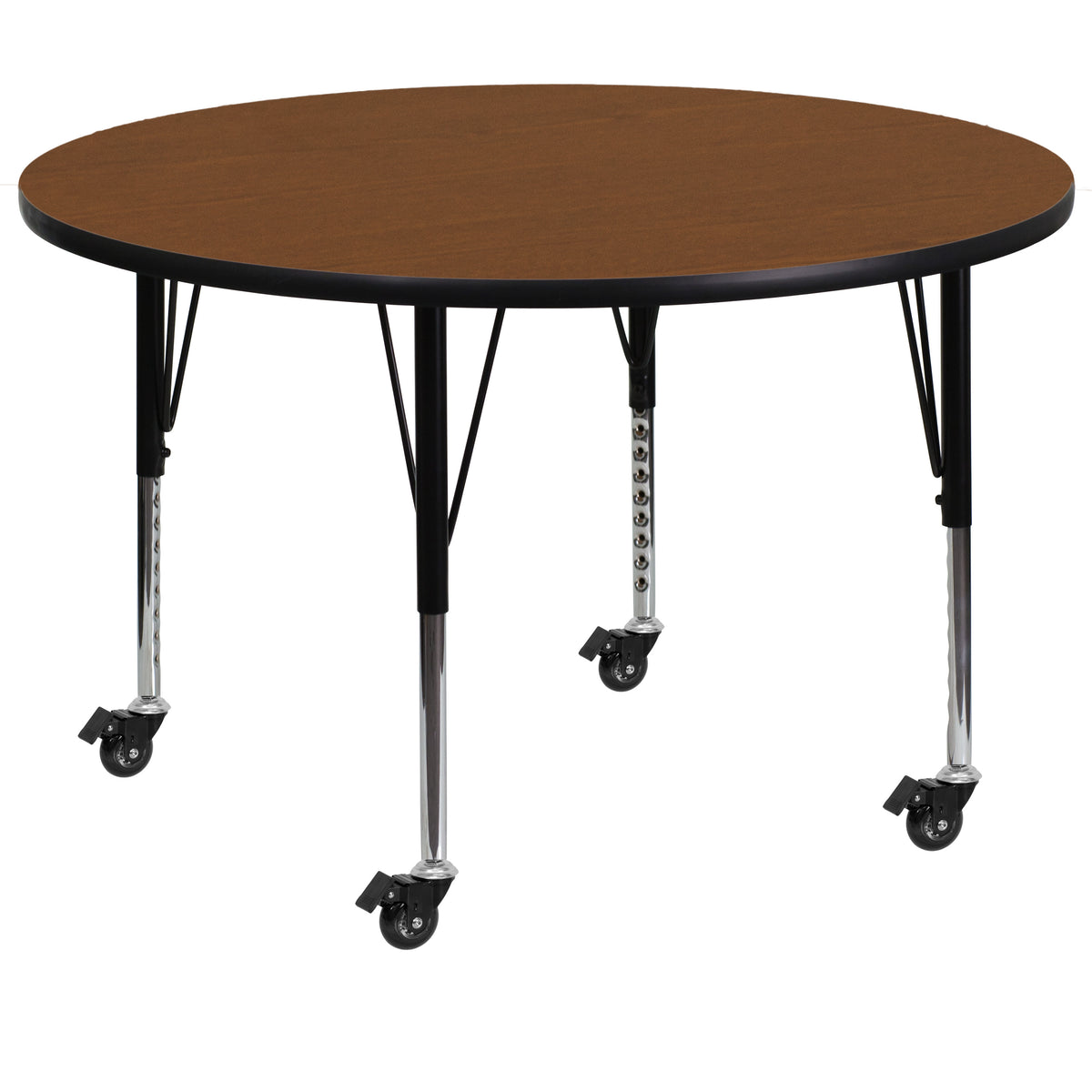 Oak Top/Black Frame |#| Mobile 48" Round Oak HP Laminate Activity Table - Height Adjustable Short Legs