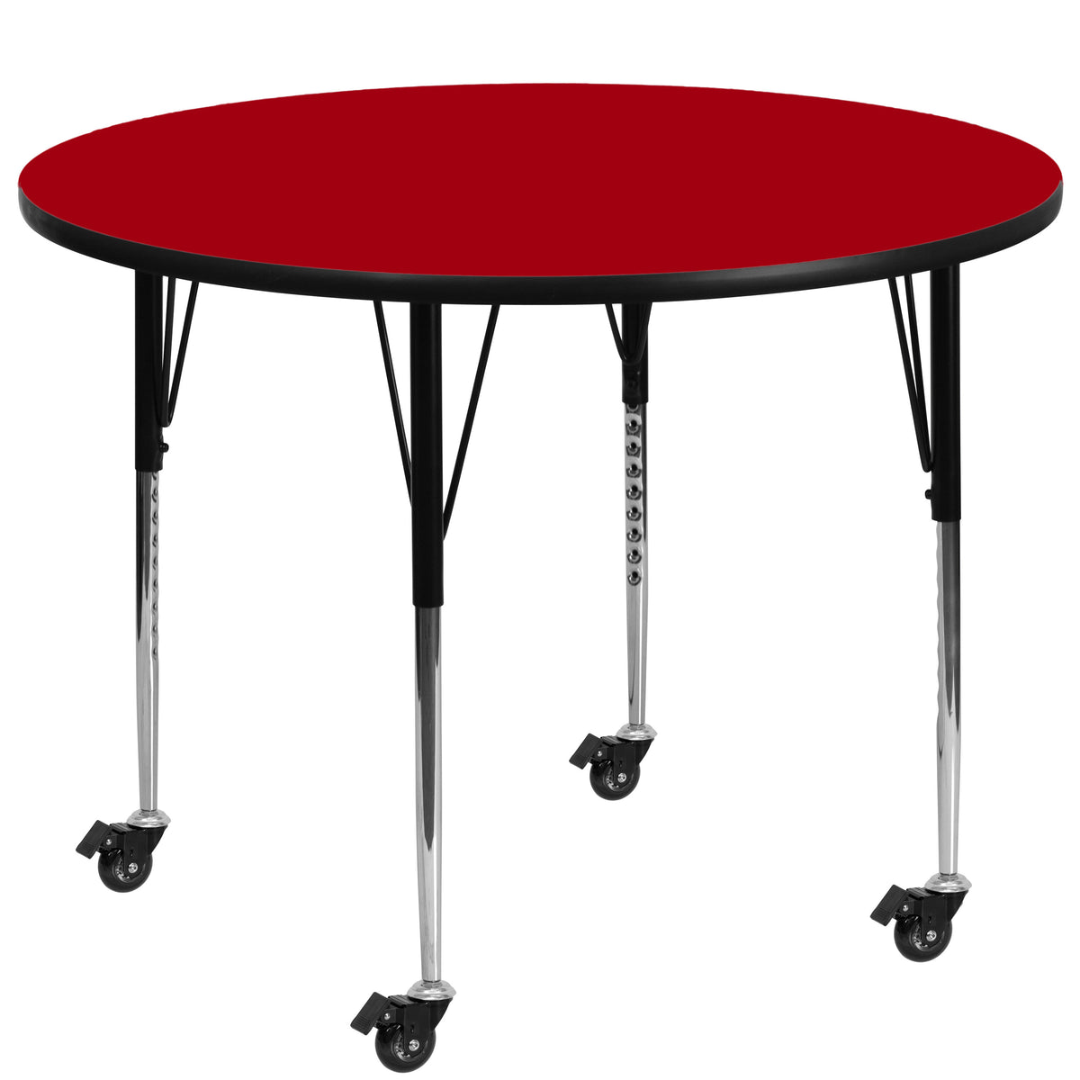 Red Top/Black Frame |#| Mobile 48" Round Red Thermal Laminate Activity Table - Height Adjustable Legs