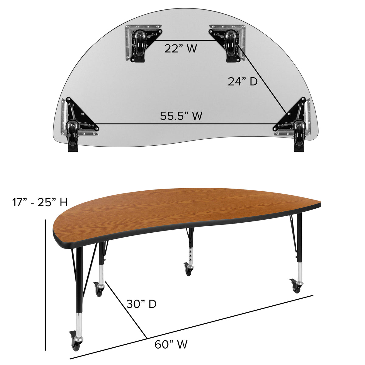 Oak Top/Black Frame |#| Mobile 60" Circle Wave Activity Table Set-12" Student Stack Chairs, Oak/Black
