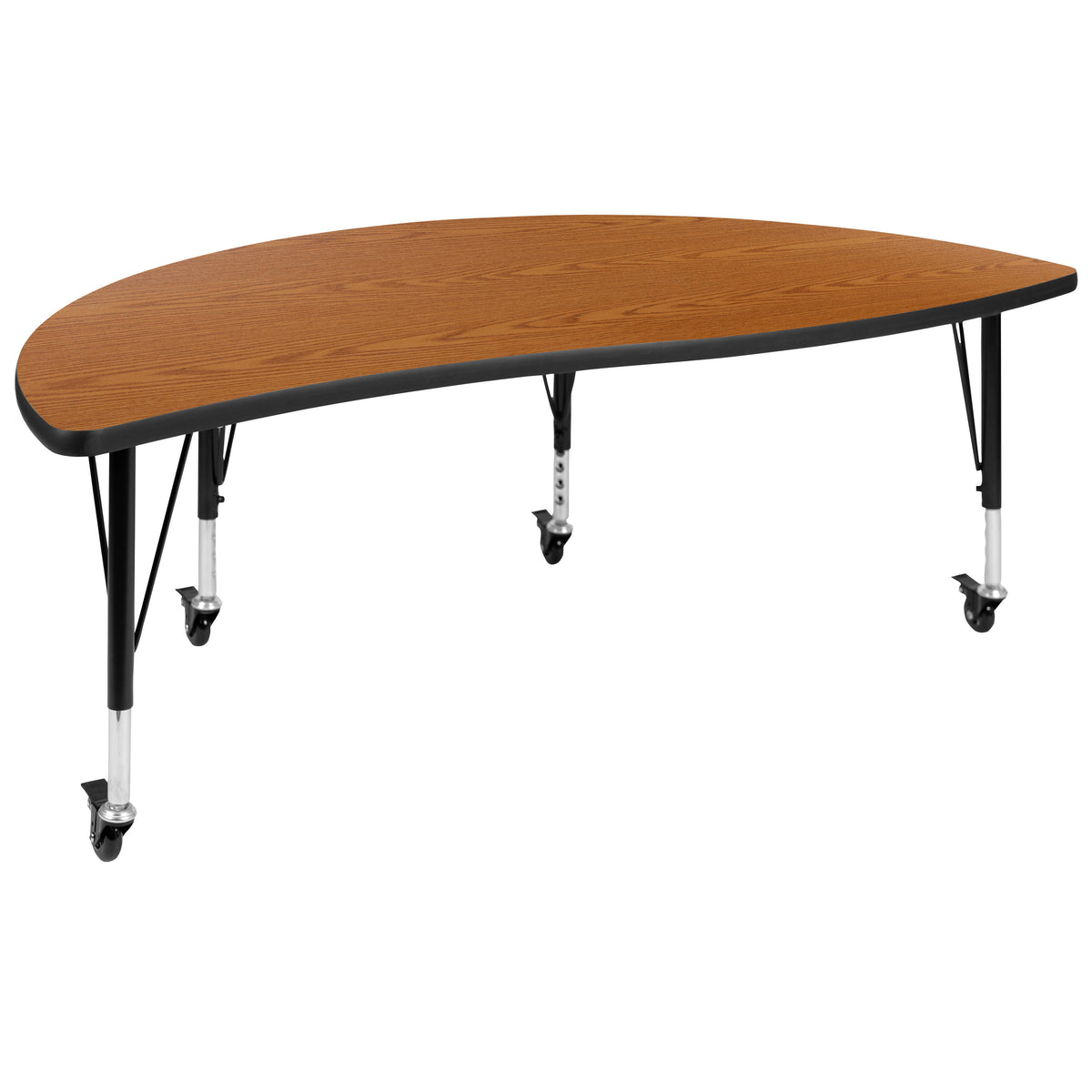 Oak Top/Black Frame |#| Mobile 60" Circle Wave Activity Table Set-12" Student Stack Chairs, Oak/Black