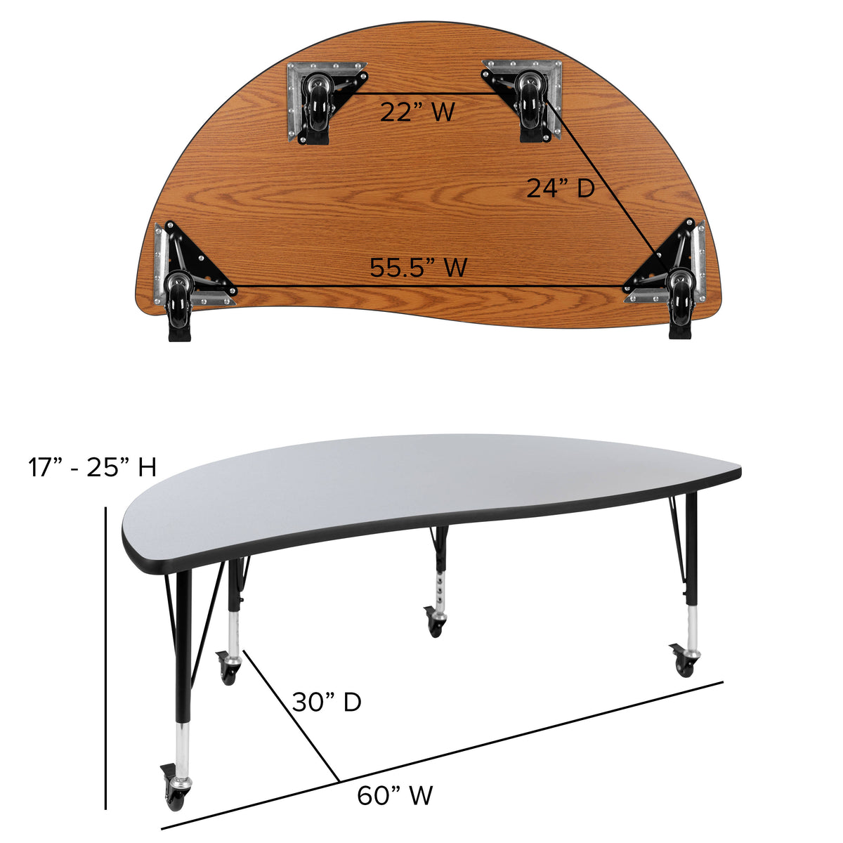 Grey Top/Black Frame |#| Mobile 60" Circle Wave Activity Table Set-12" Student Stack Chairs, Grey/Black
