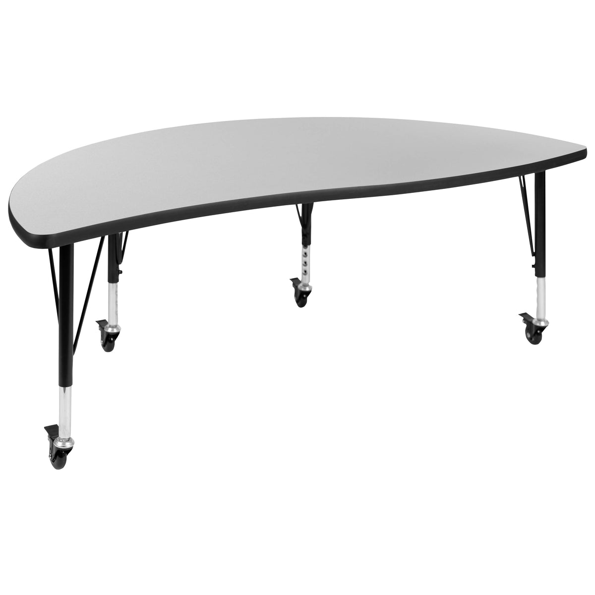 Grey Top/Black Frame |#| Mobile 60" Circle Wave Activity Table Set-12" Student Stack Chairs, Grey/Black