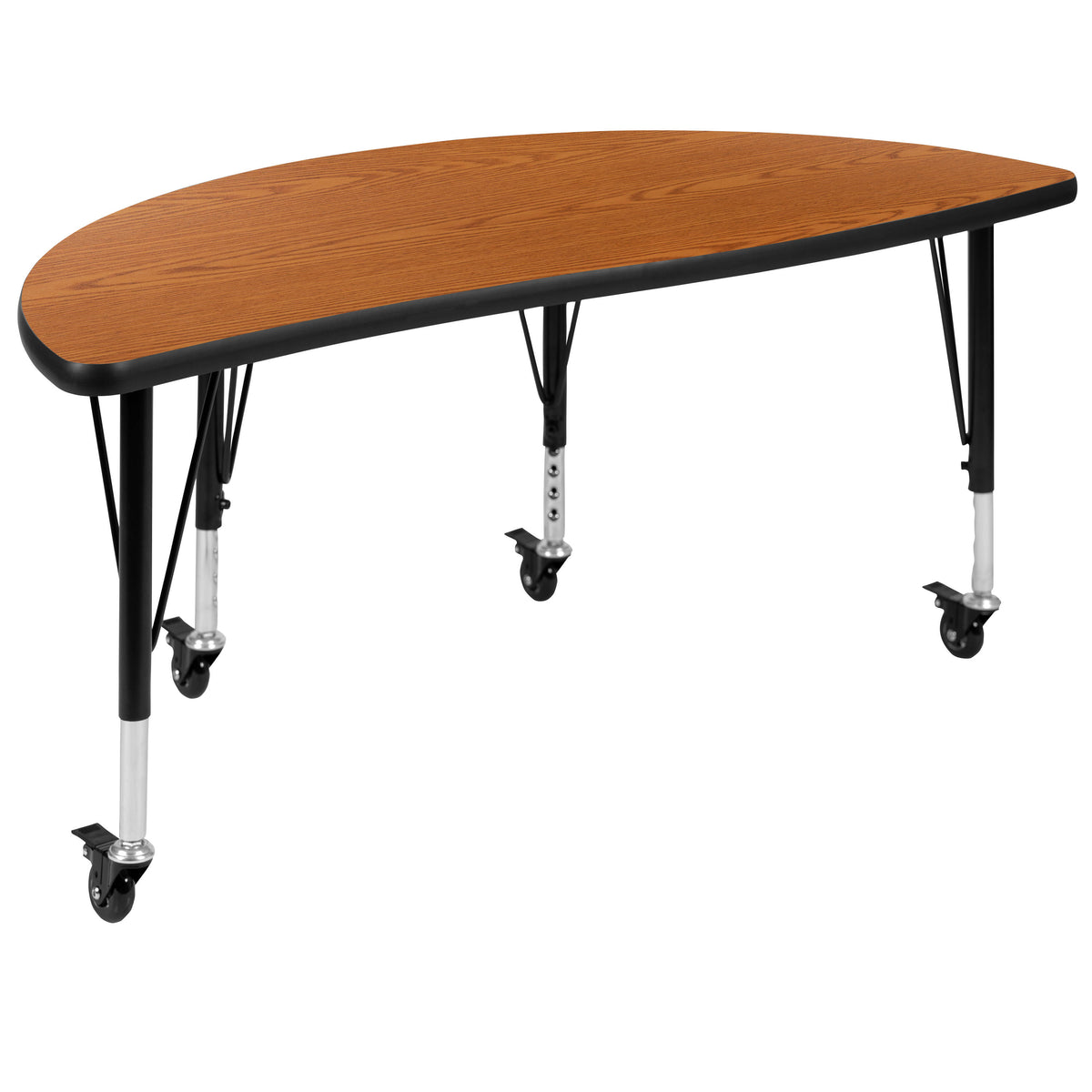 Oak Top/Black Frame |#| Mobile 76" Oval Wave Activity Table Set-14" Student Stack Chairs, Oak/Black
