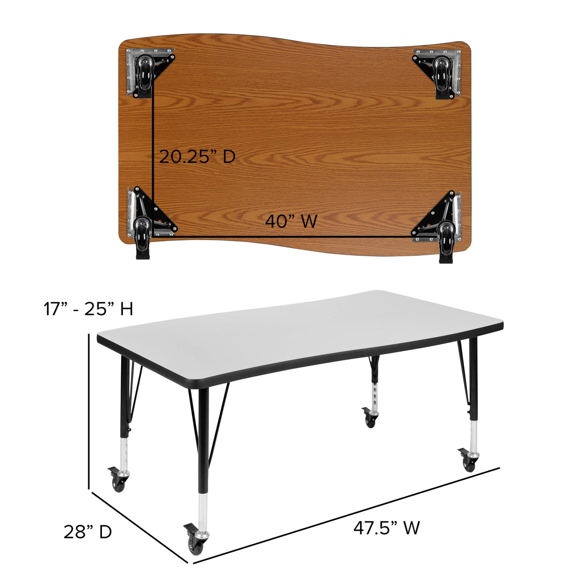 Grey Top/Black Frame |#| Mobile 76" Oval Wave Activity Table Set-14" Student Stack Chairs, Grey/Black