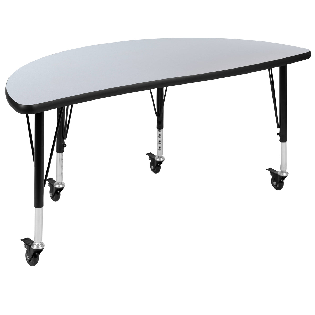 Grey Top/Black Frame |#| Mobile 76" Oval Wave Activity Table Set-14" Student Stack Chairs, Grey/Black