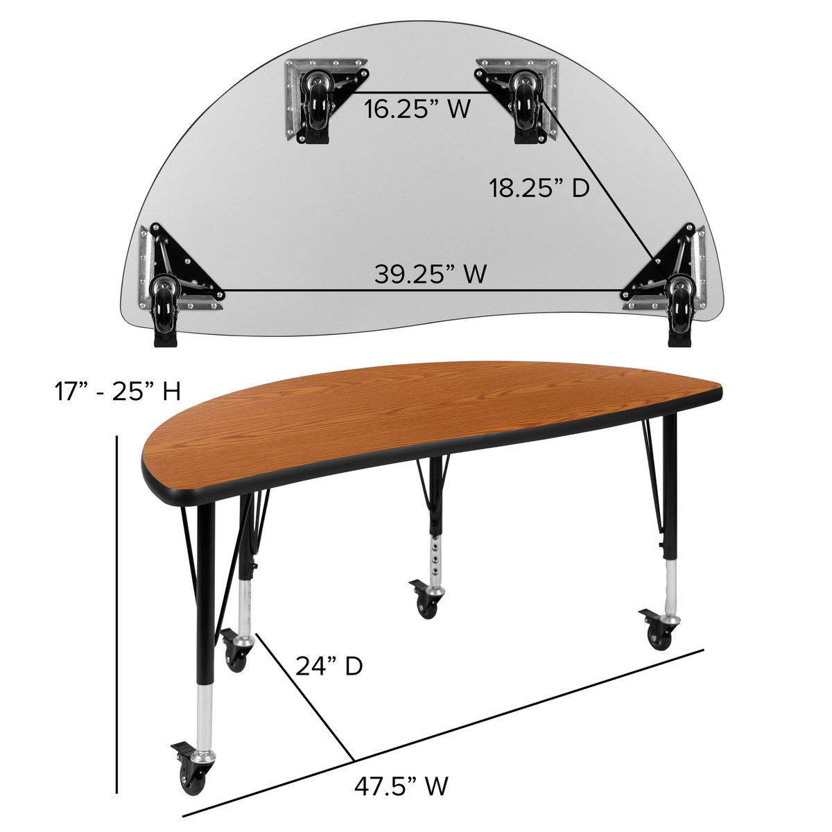 Oak Top/Black Frame |#| Mobile 76" Oval Wave Activity Table Set-14" Student Stack Chairs, Oak/Black