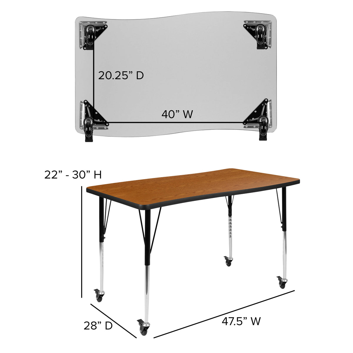 Oak Top/Black Frame |#| Mobile 76" Oval Wave Activity Table Set-16" Student Stack Chairs, Oak/Black