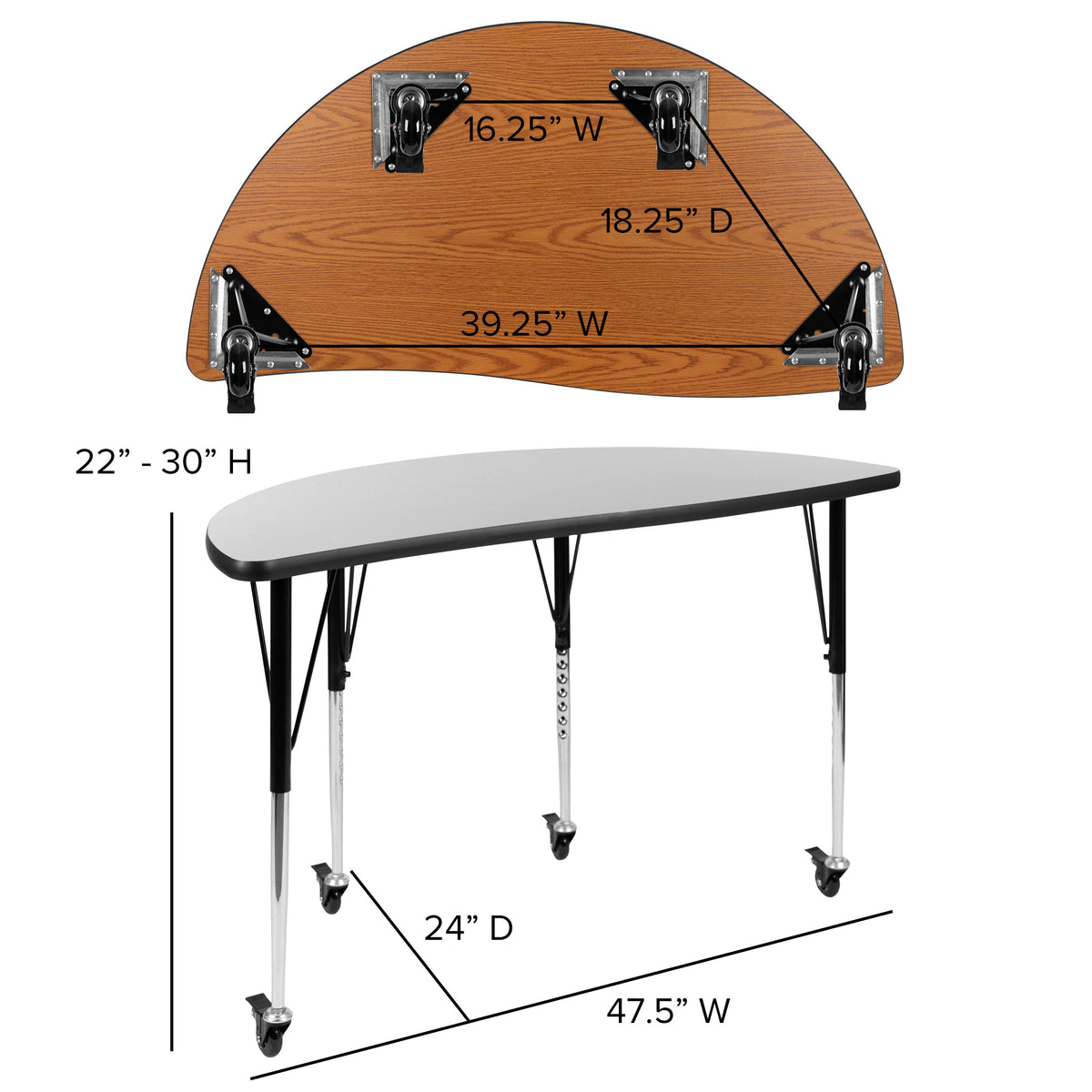 Grey Top/Black Frame |#| Mobile 76" Oval Wave Activity Table Set-18" Student Stack Chairs, Grey/Black