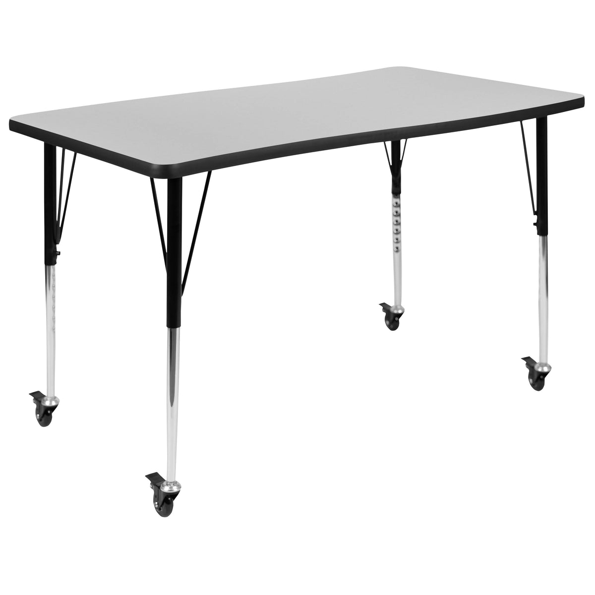 Grey Top/Black Frame |#| Mobile 76" Oval Wave Activity Table Set-18" Student Stack Chairs, Grey/Black
