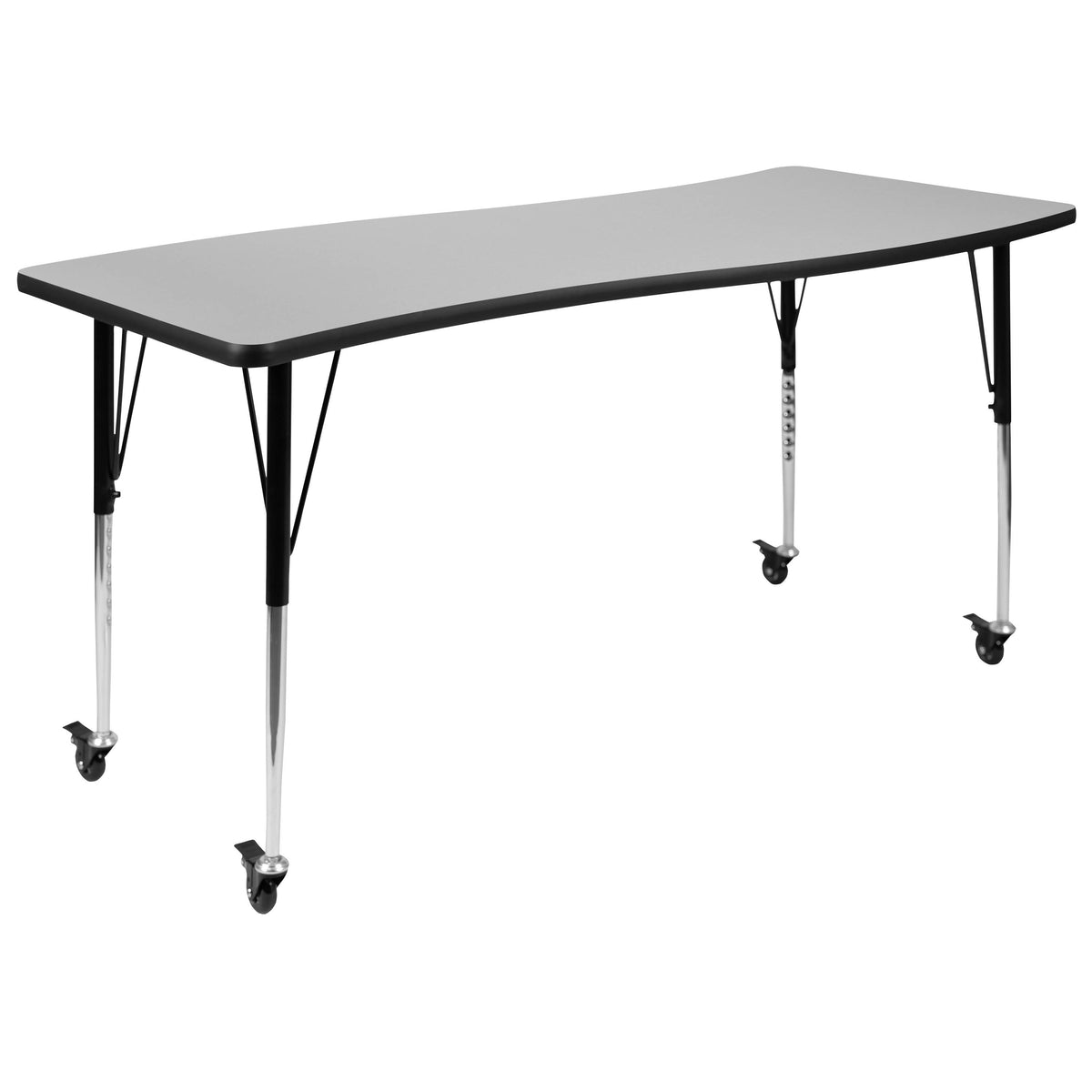 Grey Top/Black Frame |#| Mobile 86" Oval Wave Activity Table Set-16" Student Stack Chairs, Grey/Black