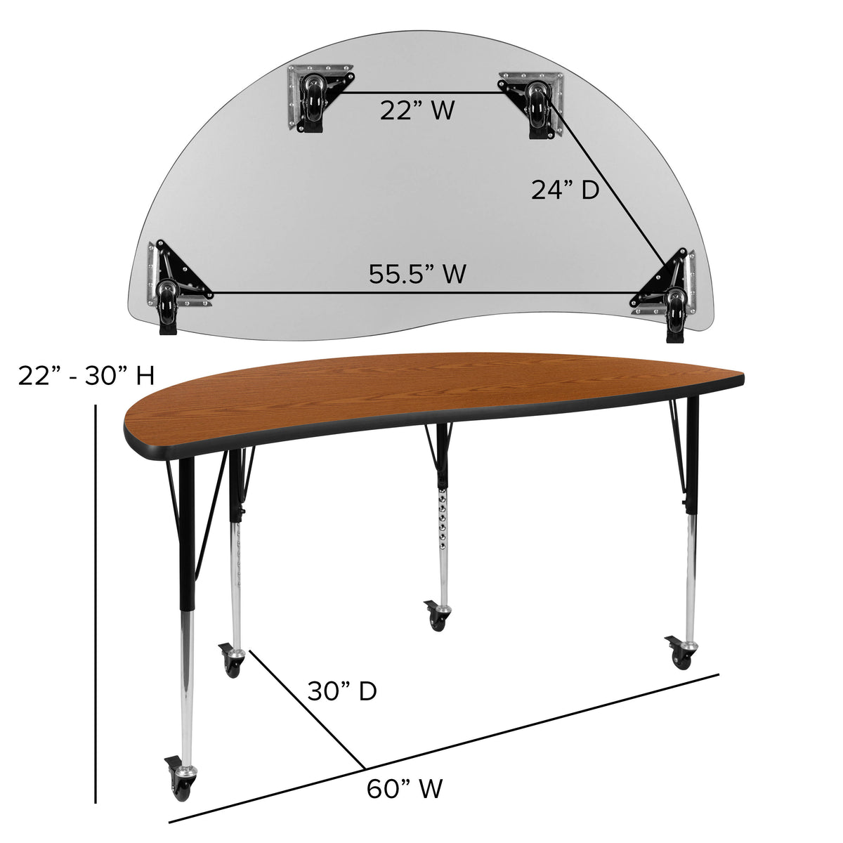 Oak Top/Black Frame |#| Mobile 86" Oval Wave Activity Table Set-16" Student Stack Chairs, Oak/Black