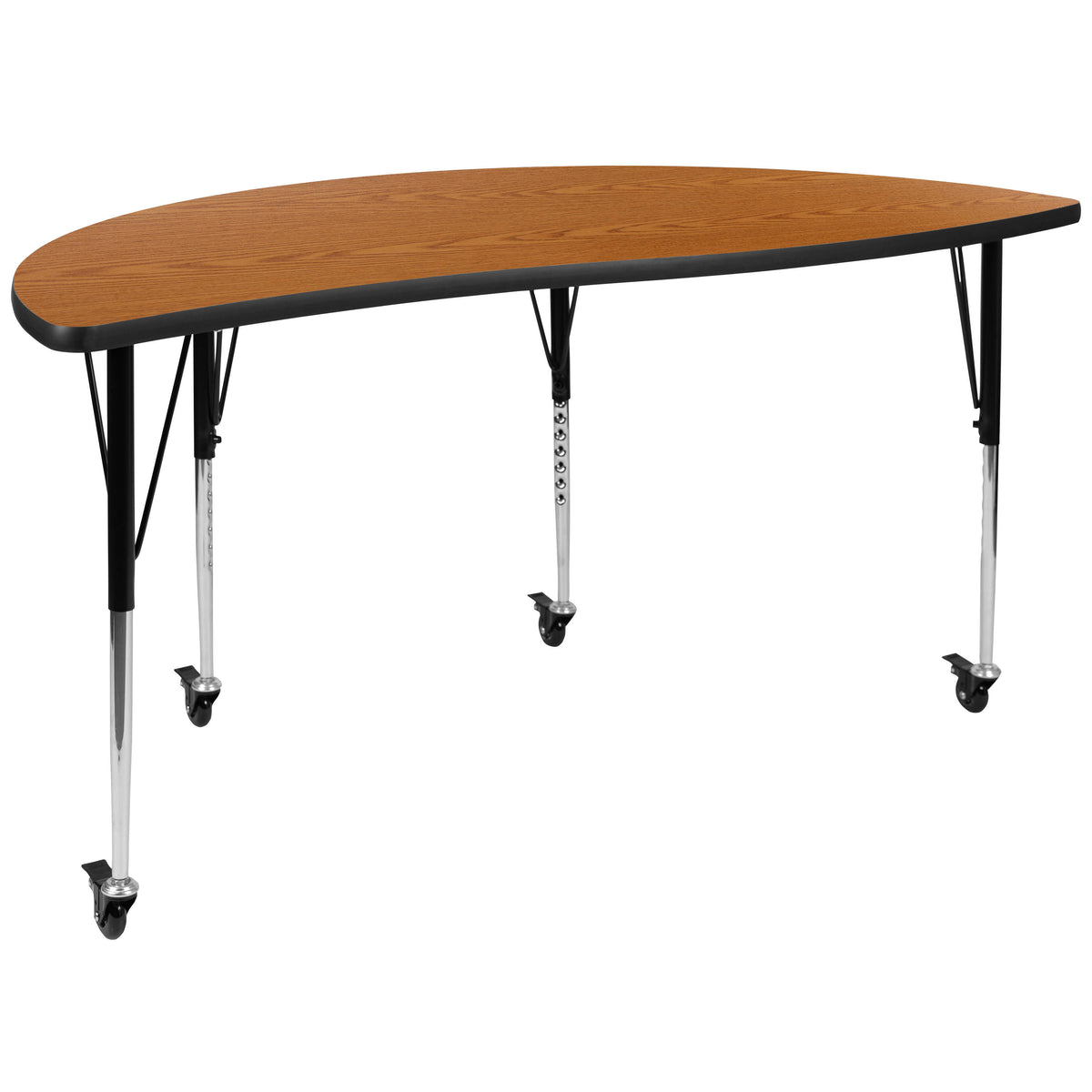 Oak Top/Black Frame |#| Mobile 86" Oval Wave Activity Table Set-16" Student Stack Chairs, Oak/Black