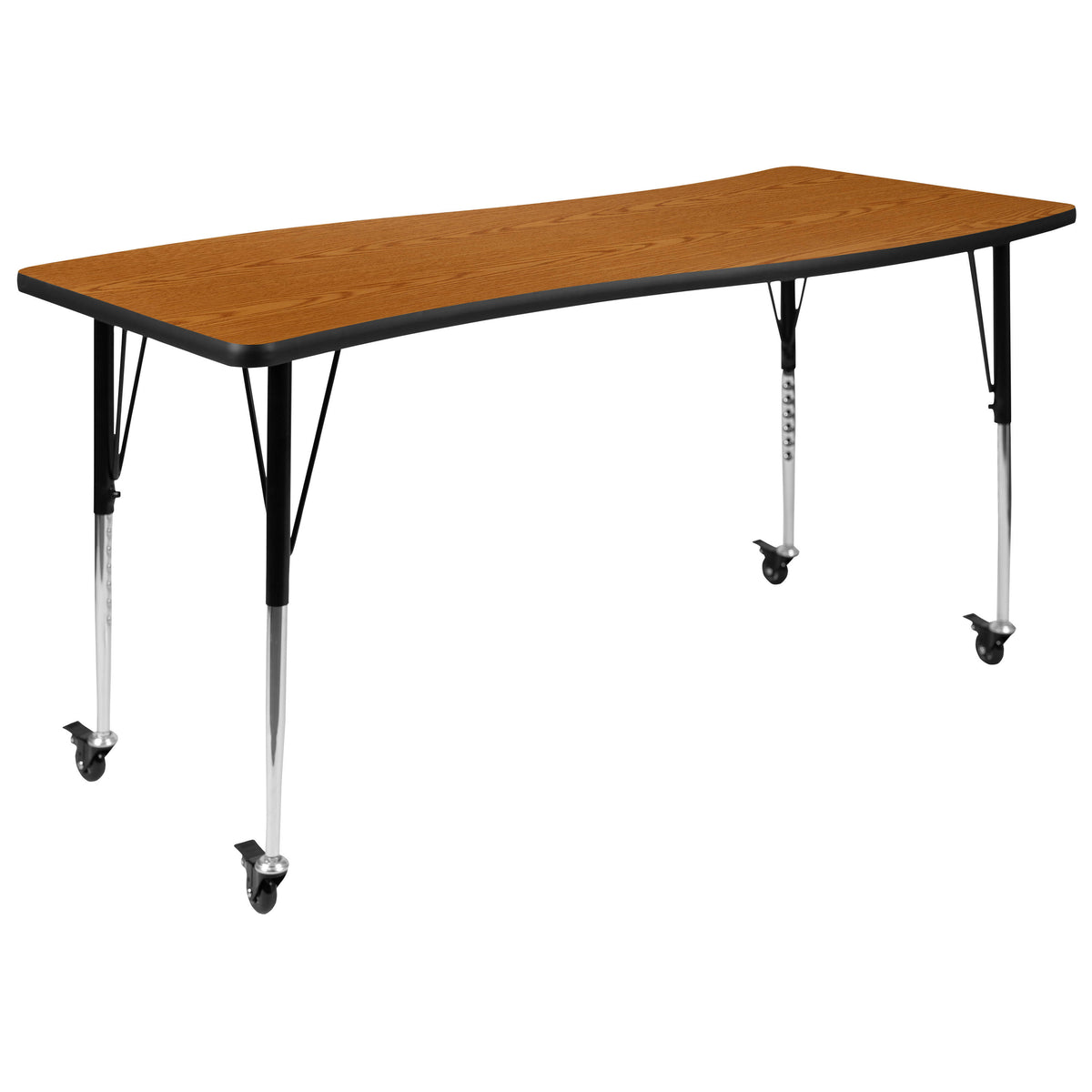 Oak Top/Black Frame |#| Mobile 86" Oval Wave Activity Table Set-16" Student Stack Chairs, Oak/Black