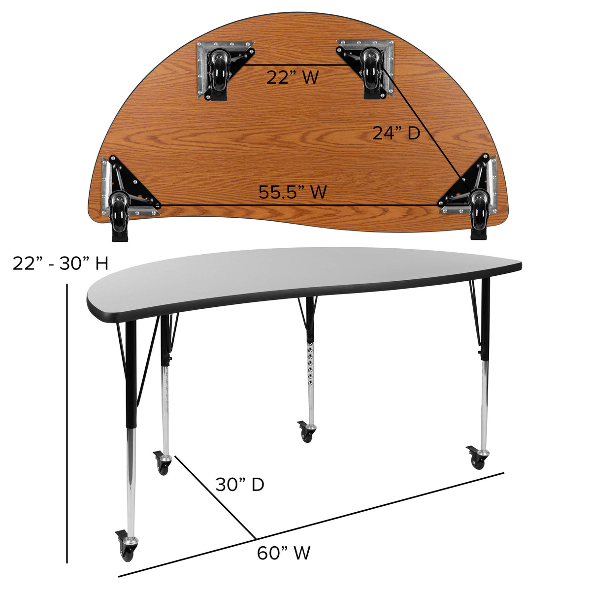 Grey Top/Black Frame |#| Mobile 86" Oval Wave Activity Table Set-16" Student Stack Chairs, Grey/Black