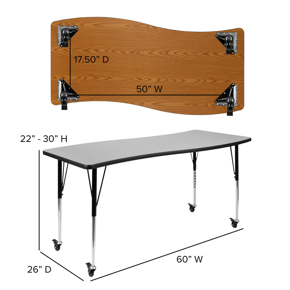 Grey Top/Black Frame |#| Mobile 86" Oval Wave Activity Table Set-16" Student Stack Chairs, Grey/Black