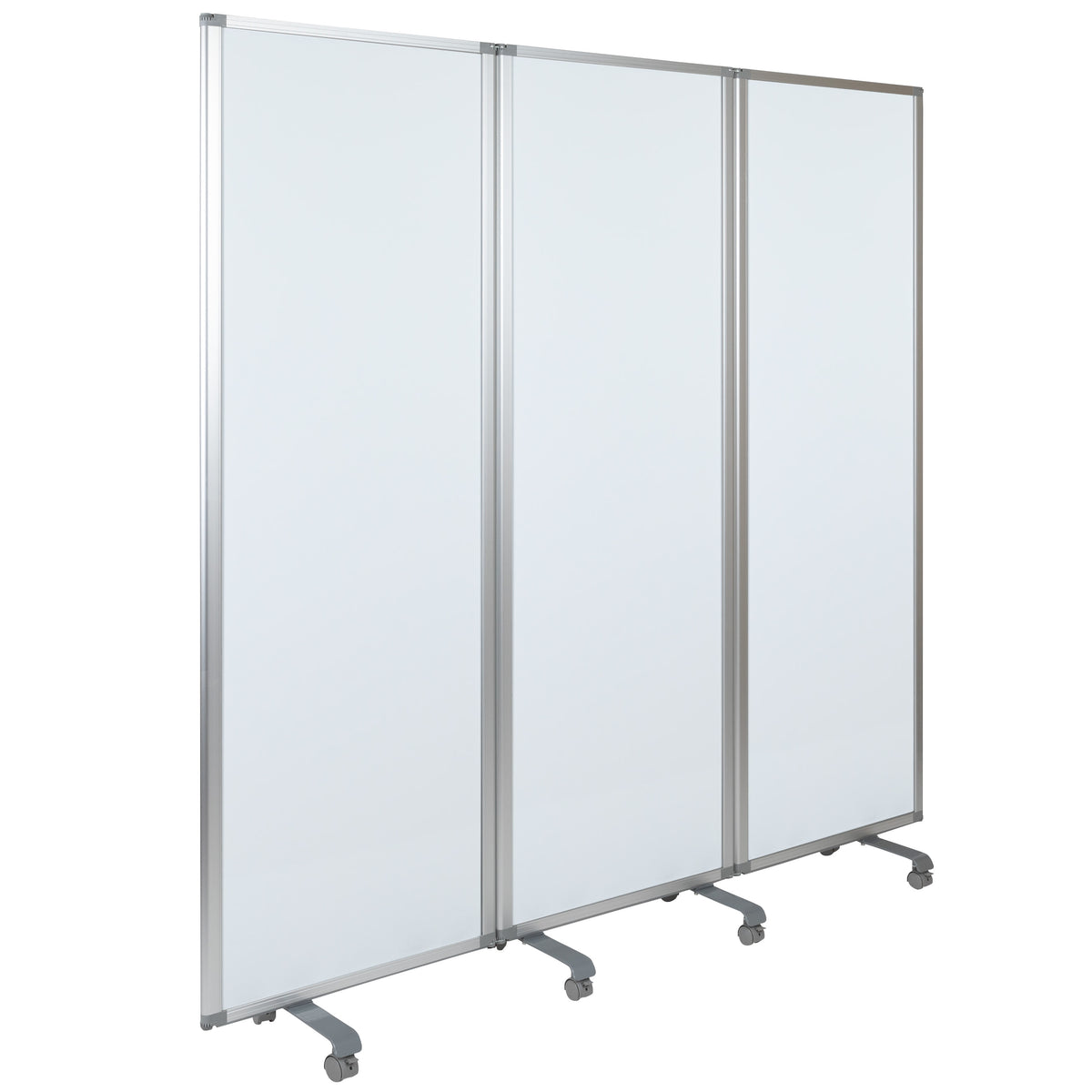 Mobile Magnetic Whiteboard 3 Section Partition with Locking Casters, 72"H x 24"W
