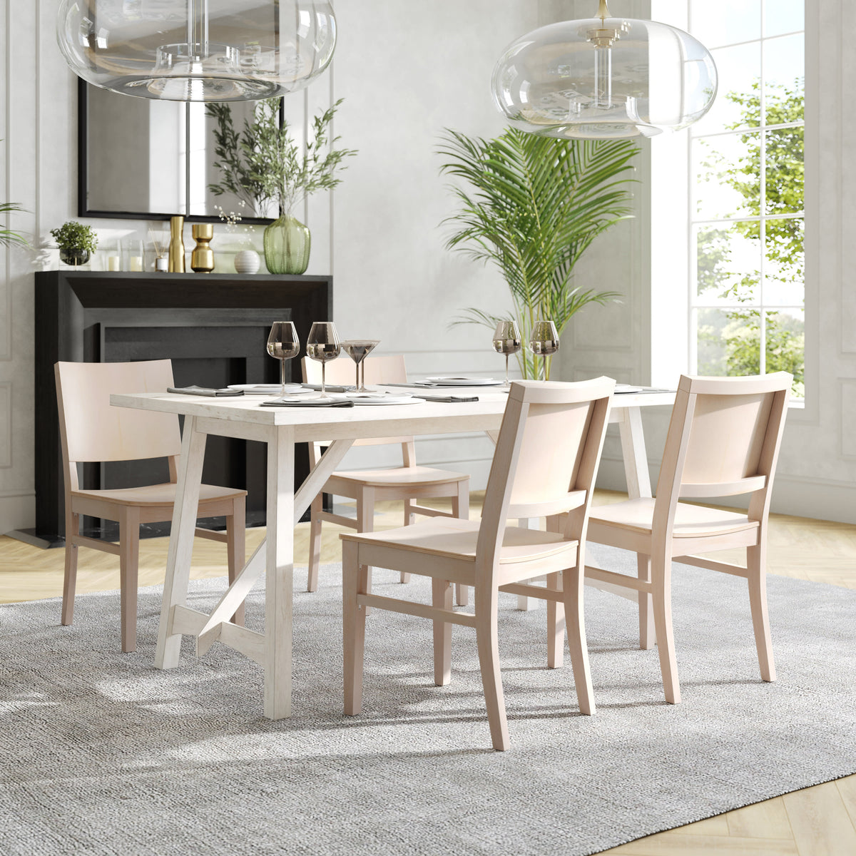 Antique White |#| Commercial Solid Wood Dining Chair with Curved Backrest in Antique White