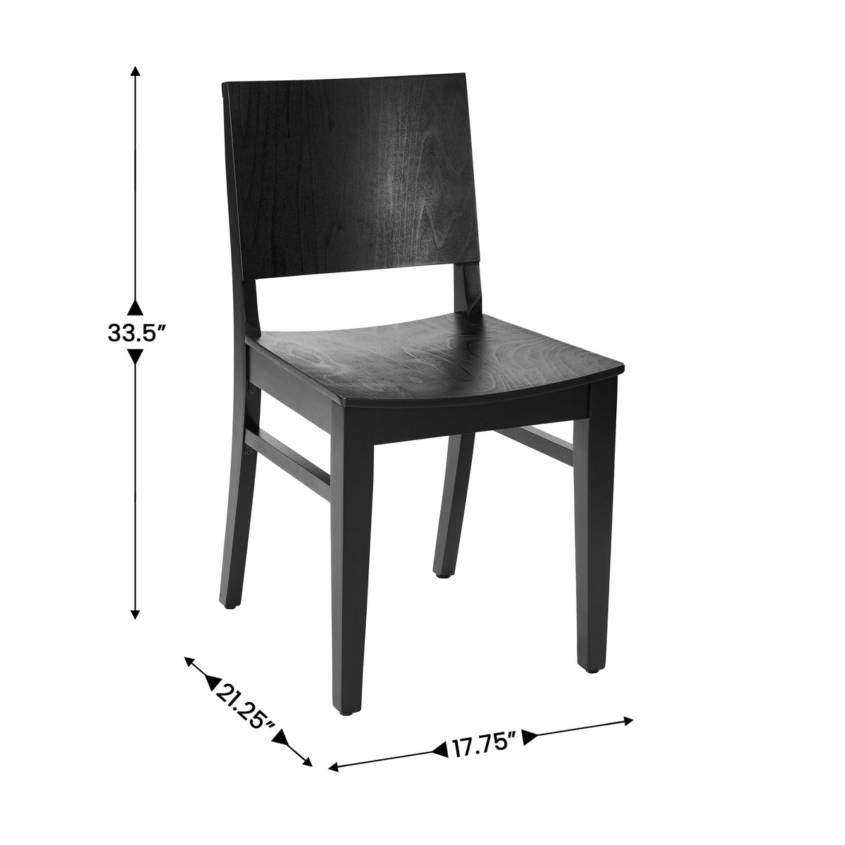Black |#| Commercial Solid Wood Dining Chair with Curved Backrest in Black