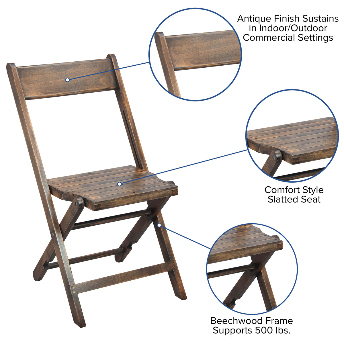 Commercial Beechwood Folding Event Chair with Slatted Seat in Antique Black