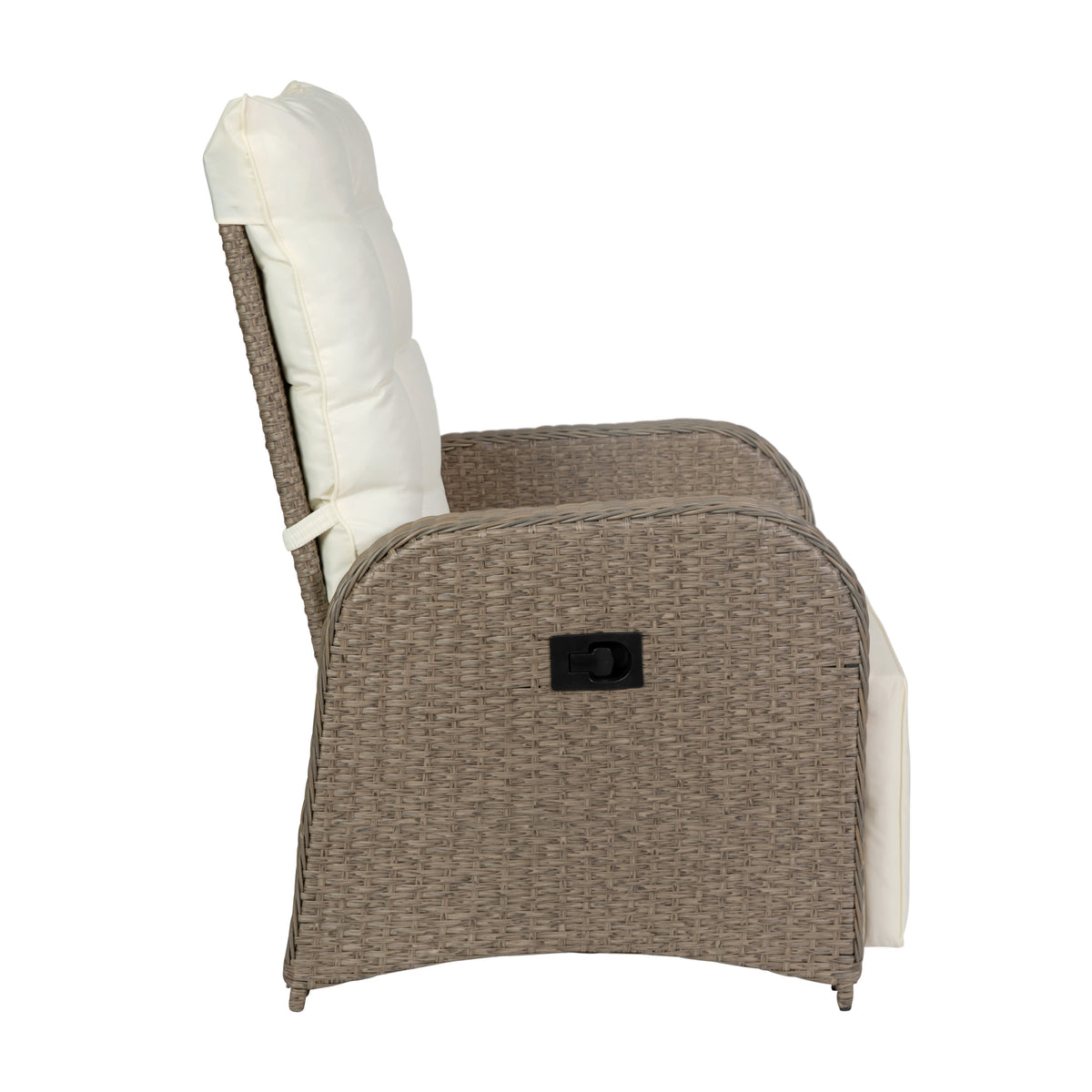 Beige Cushions/Brown Frame |#| Indoor/Outdoor Wicker Rattan Recliner with Flip-Up Side Table in Beige & Brown