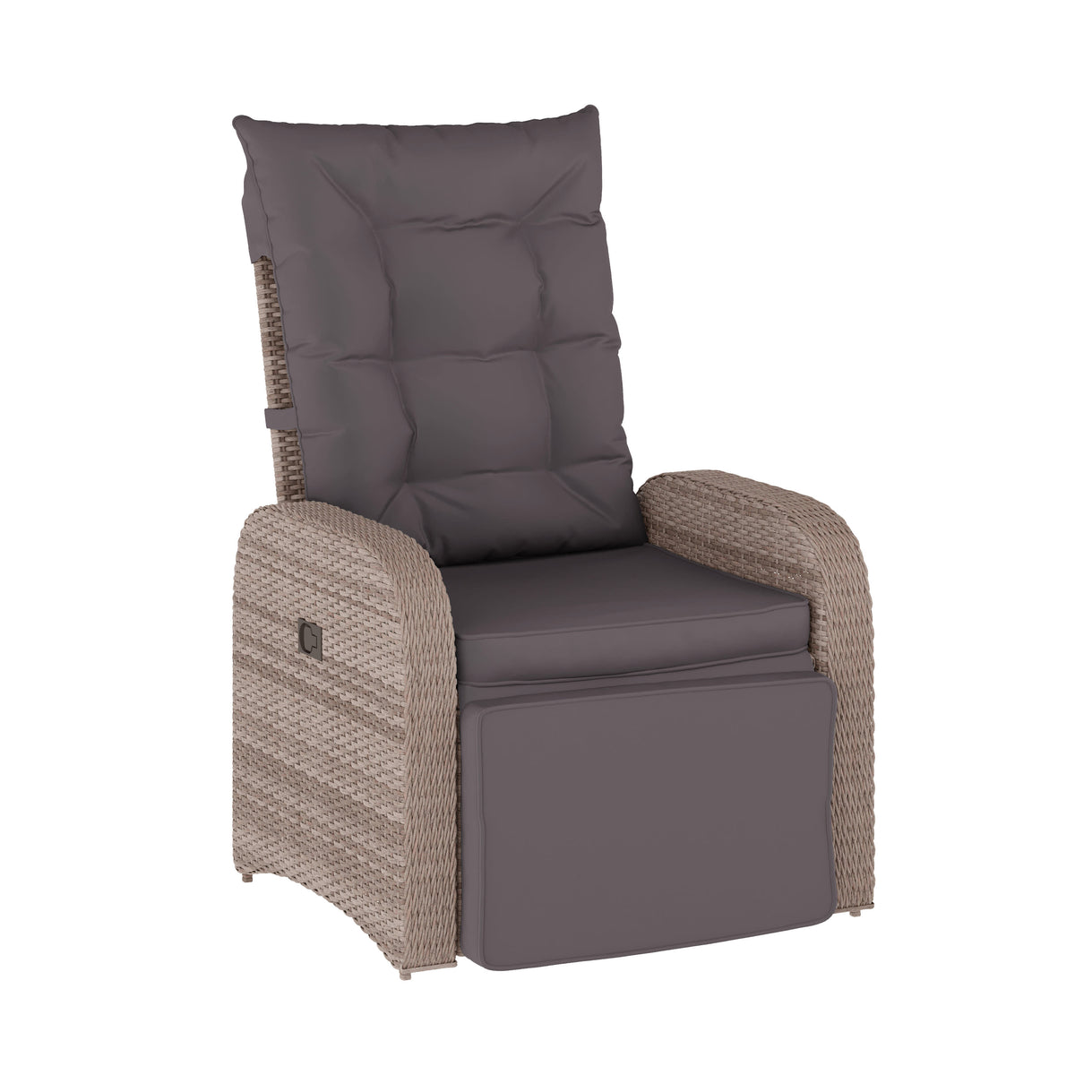 Gray Cushions/Gray Frame |#| Indoor/Outdoor Wicker Rattan Recliner with Flip-Up Side Table in Gray