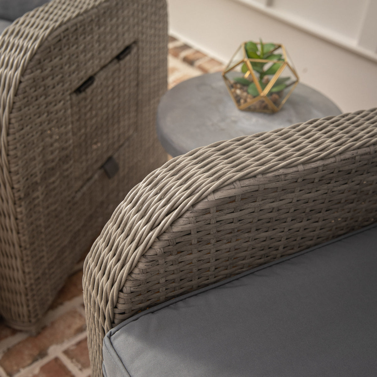Gray Cushions/Gray Frame |#| Indoor/Outdoor Wicker Rattan Recliner with Flip-Up Side Table in Gray