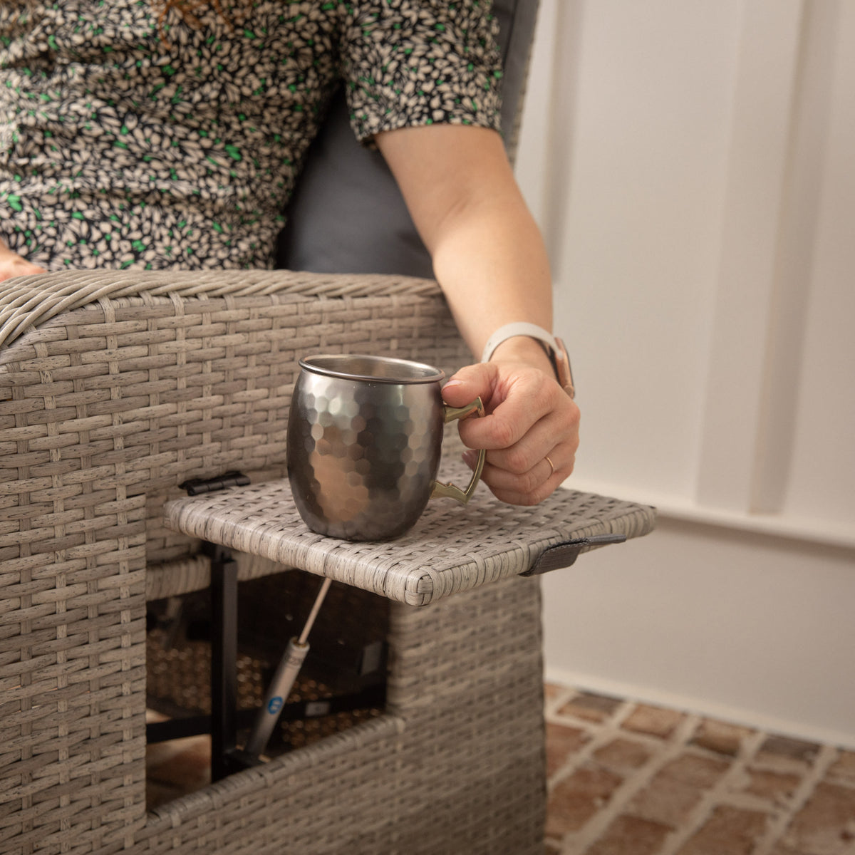 Gray Cushions/Gray Frame |#| Indoor/Outdoor Wicker Rattan Recliner with Flip-Up Side Table in Gray