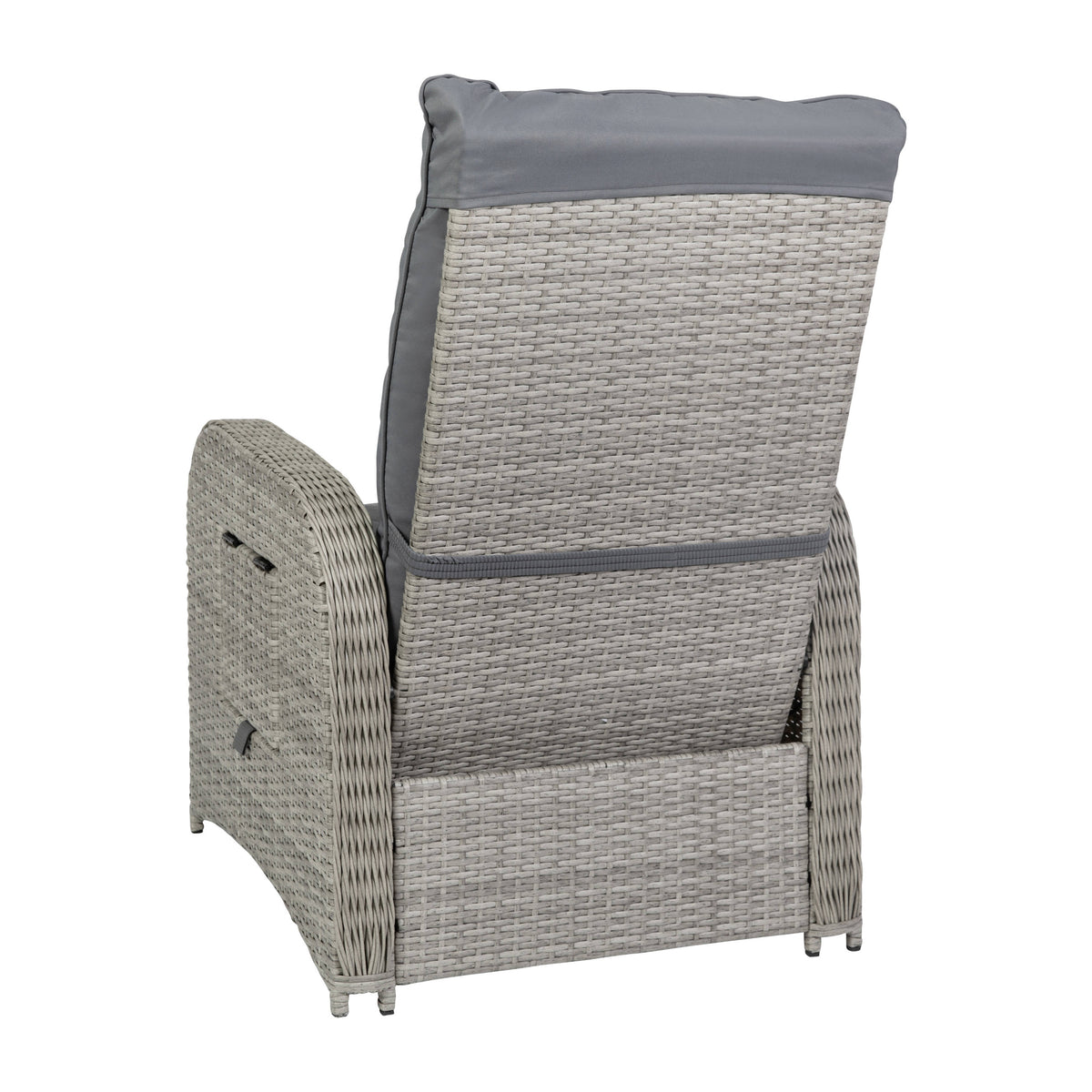 Gray Cushions/Gray Frame |#| Indoor/Outdoor Wicker Rattan Recliner with Flip-Up Side Table in Gray