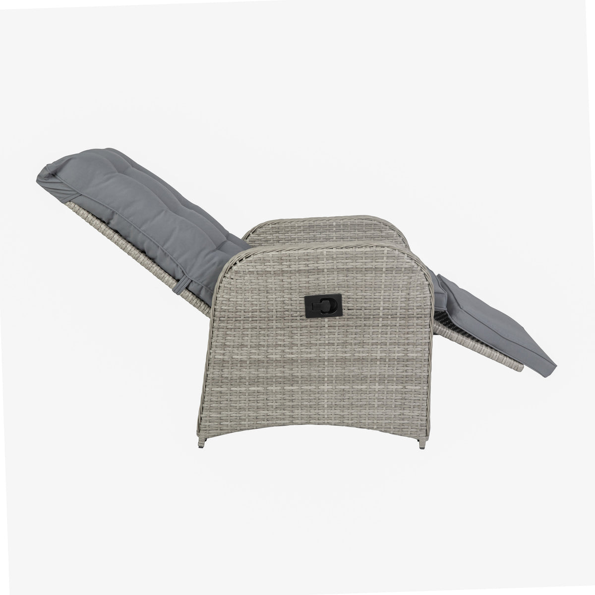 Gray Cushions/Gray Frame |#| Indoor/Outdoor Wicker Rattan Recliner with Flip-Up Side Table in Gray