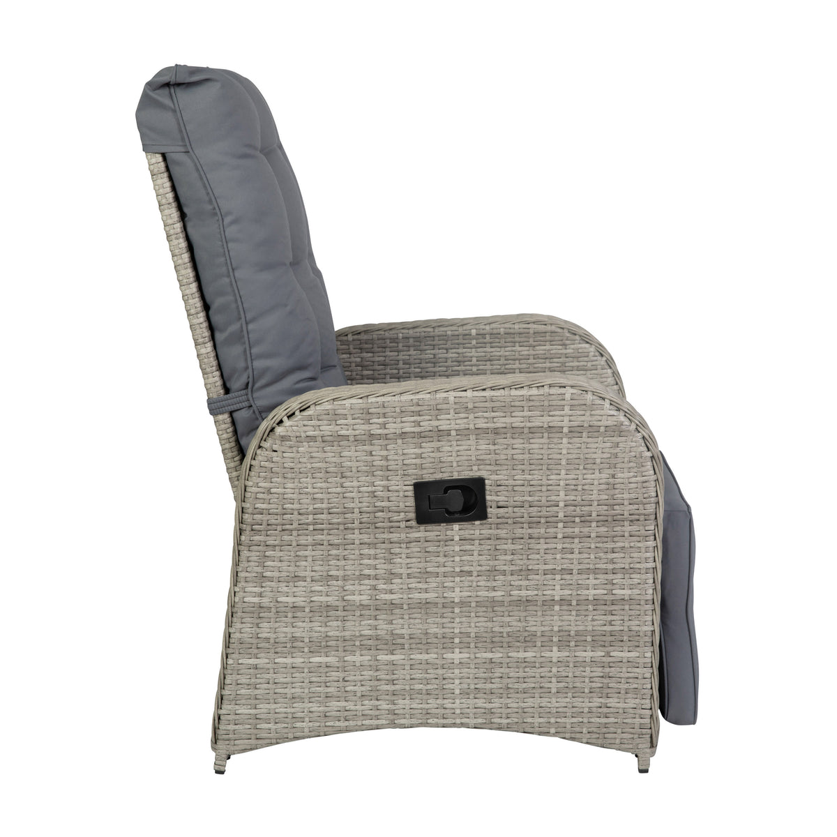 Gray Cushions/Gray Frame |#| Indoor/Outdoor Wicker Rattan Recliner with Flip-Up Side Table in Gray