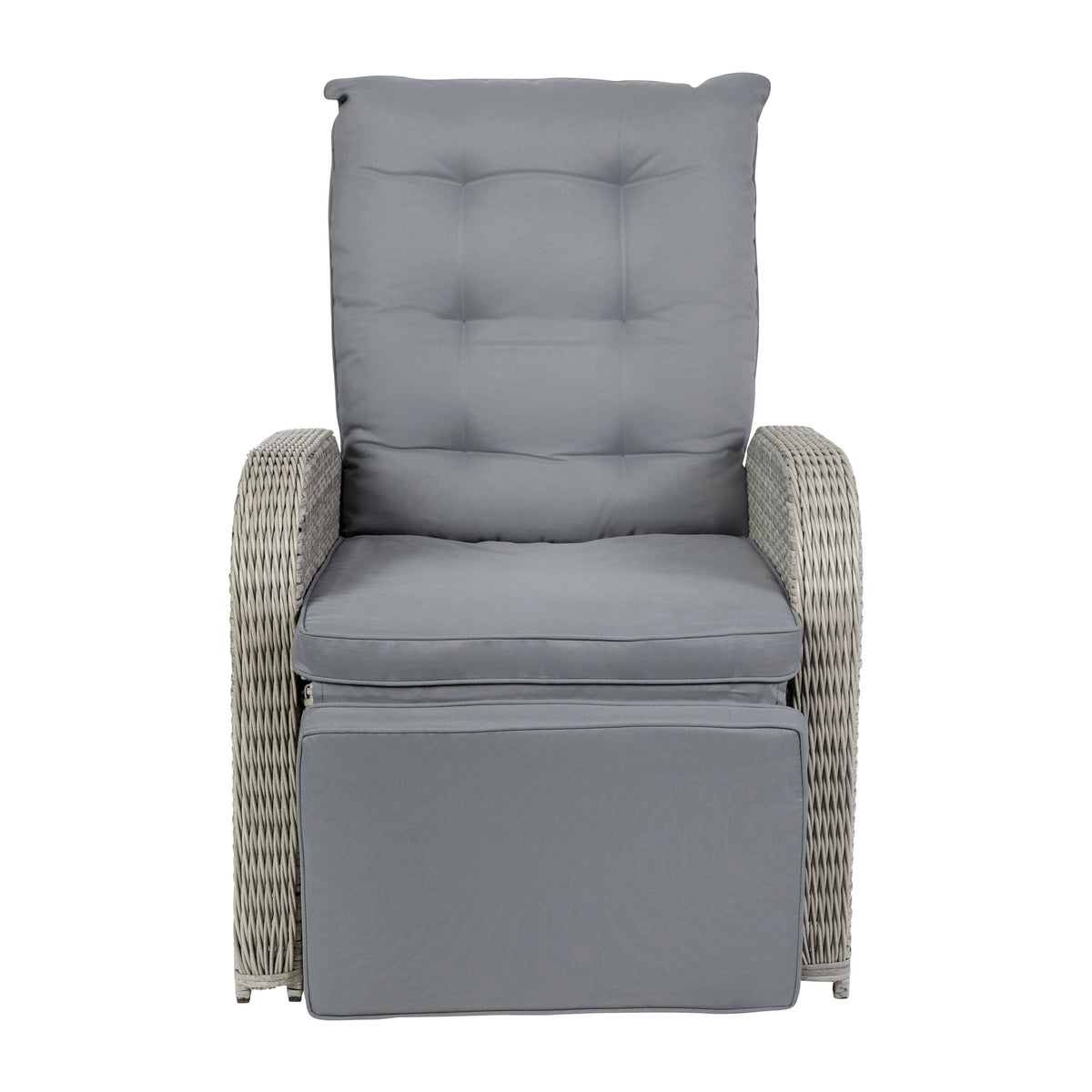Gray Cushions/Gray Frame |#| Indoor/Outdoor Wicker Rattan Recliner with Flip-Up Side Table in Gray