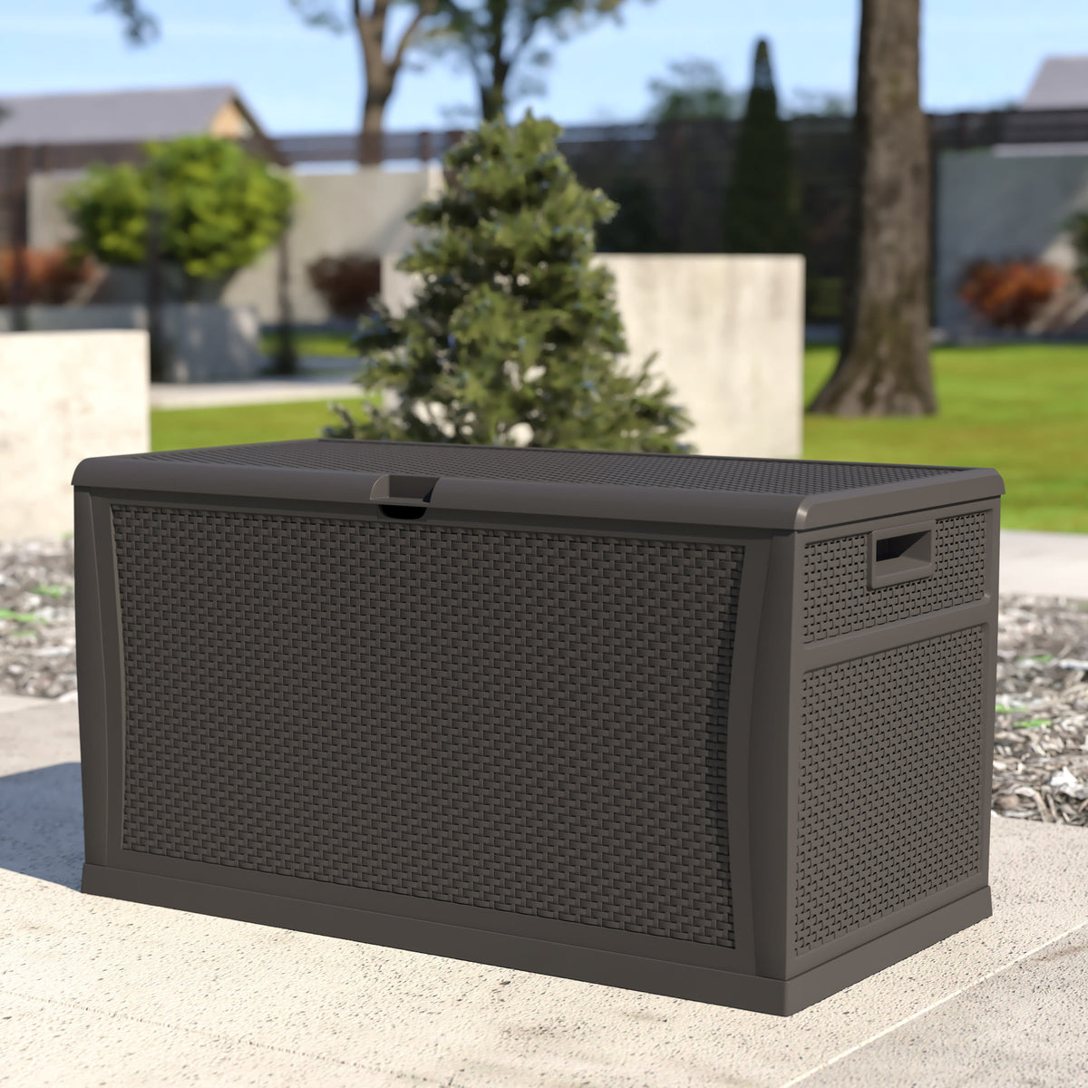 Gray |#| 120 Gallon Gray Plastic Deck Box for Outdoor Patio Storage & Deck Organization