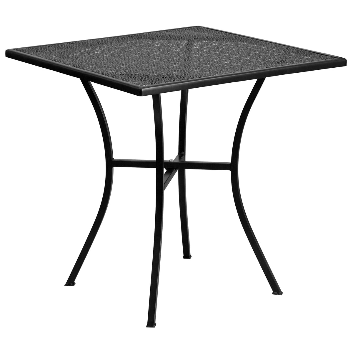 Black |#| 28" Square Black Indoor-Outdoor Steel Patio Table Set with 2 Square Back Chairs