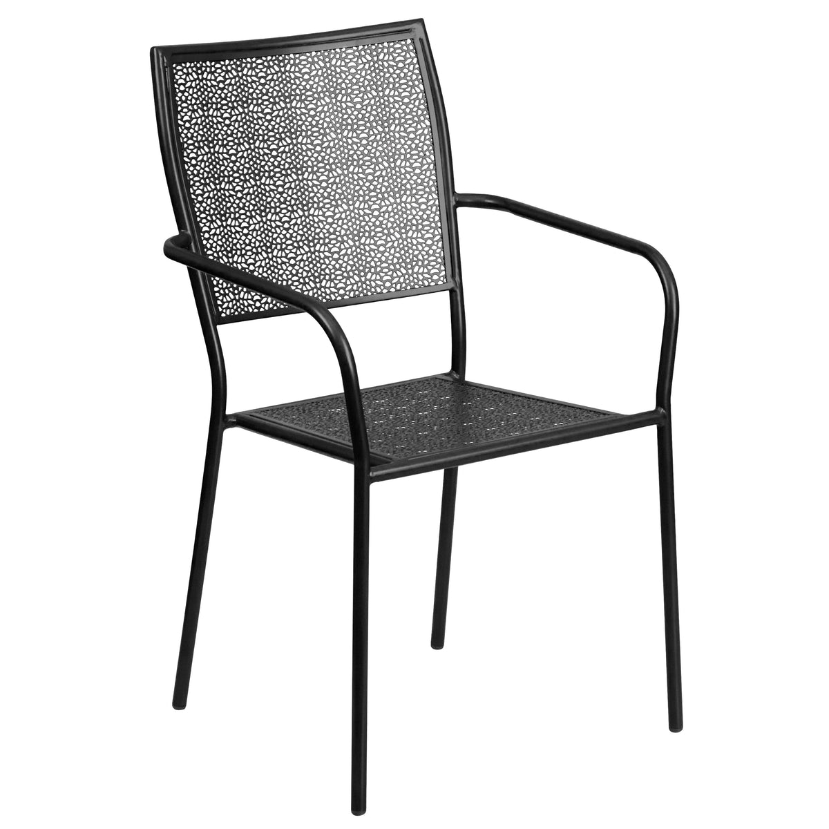 Black |#| 28" Square Black Indoor-Outdoor Steel Patio Table Set with 2 Square Back Chairs