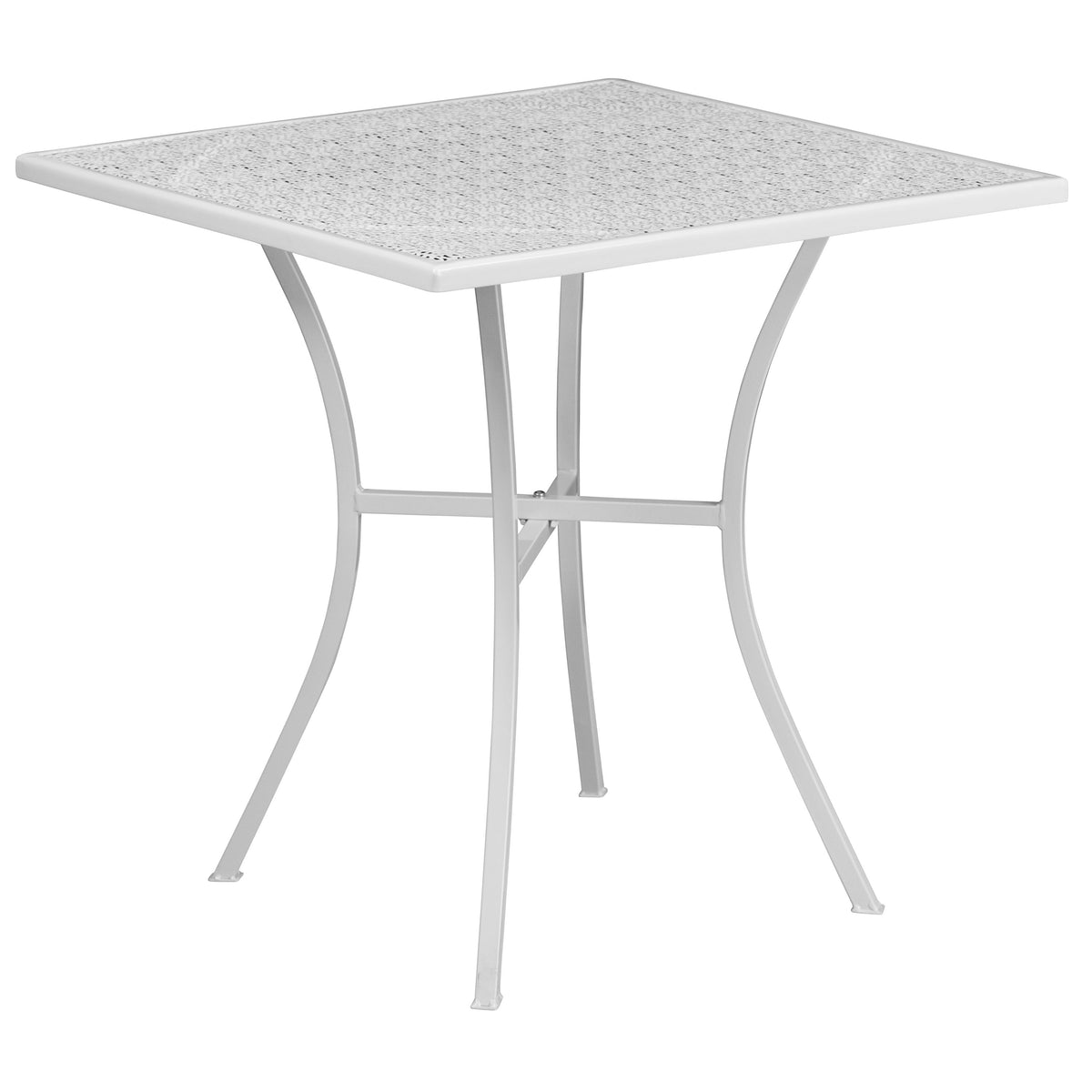White |#| 28" Square White Indoor-Outdoor Steel Patio Table Set with 2 Square Back Chairs