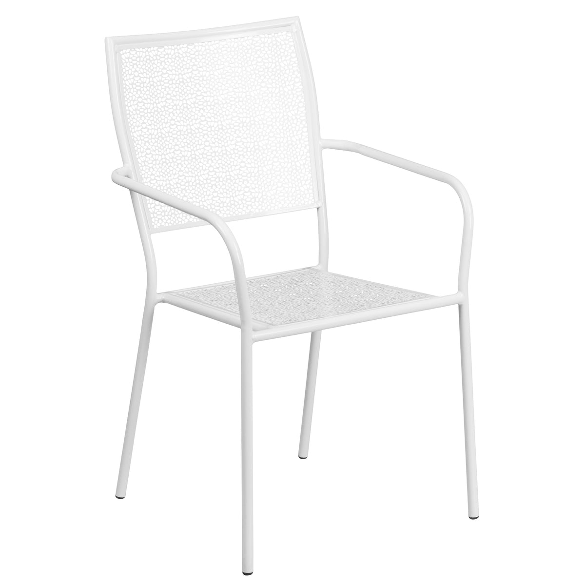 White |#| 28" Square White Indoor-Outdoor Steel Patio Table Set with 2 Square Back Chairs