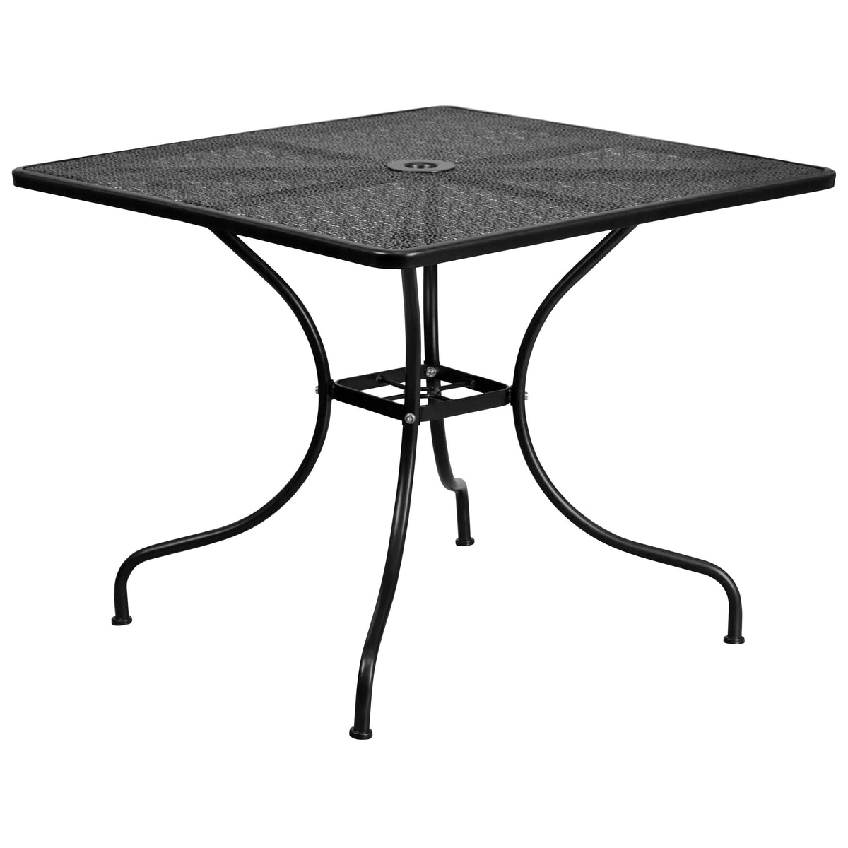 Black |#| 35.5" Square Black Indoor-Outdoor Steel Patio Table-Umbrella Hole-Restaurant