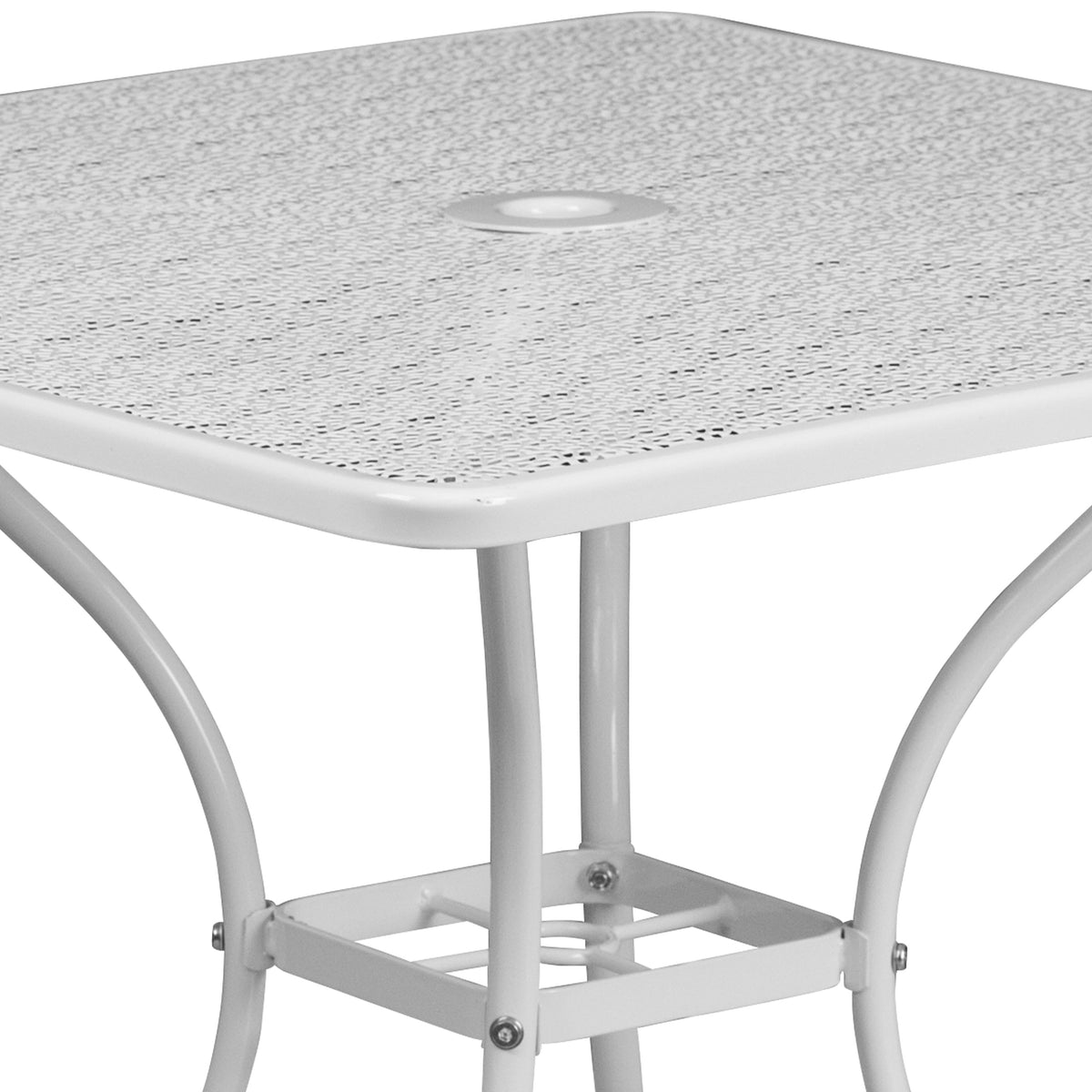 White |#| 35.5" Square White Indoor-Outdoor Steel Patio Table-Umbrella Hole-Restaurant