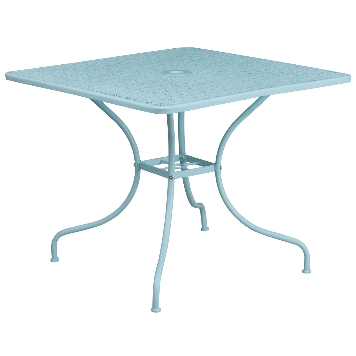 Sky Blue |#| 35.5" SQ Sky Blue Indoor-Outdoor Steel Patio Table-Umbrella Hole-Restaurant