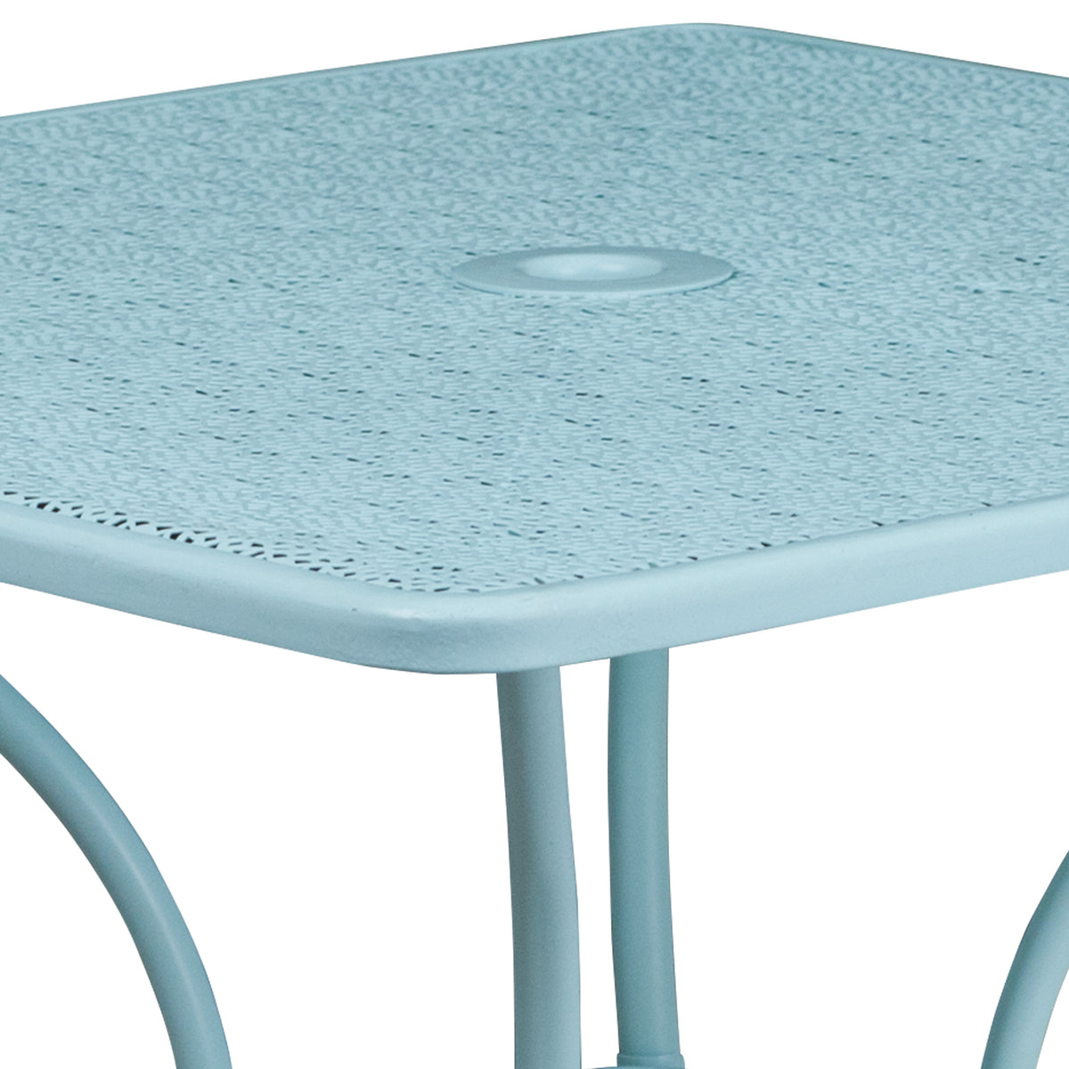 Sky Blue |#| 35.5" SQ Sky Blue Indoor-Outdoor Steel Patio Table-Umbrella Hole-Restaurant