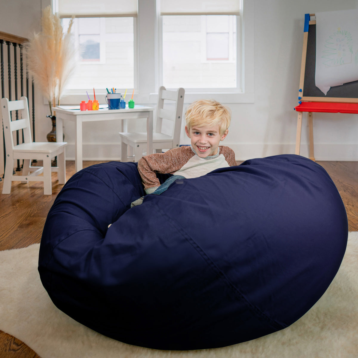 Navy Blue |#| Oversized Solid Navy Blue Refillable Bean Bag Chair for All Ages