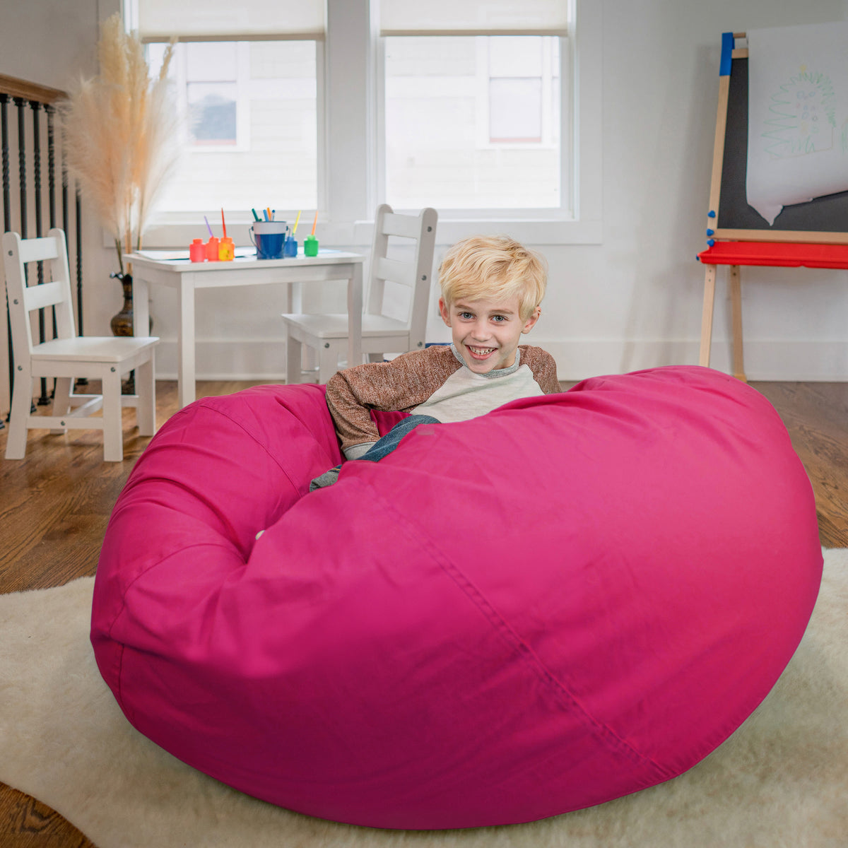 Hot Pink |#| Oversized Solid Hot Pink Refillable Bean Bag Chair for All Ages