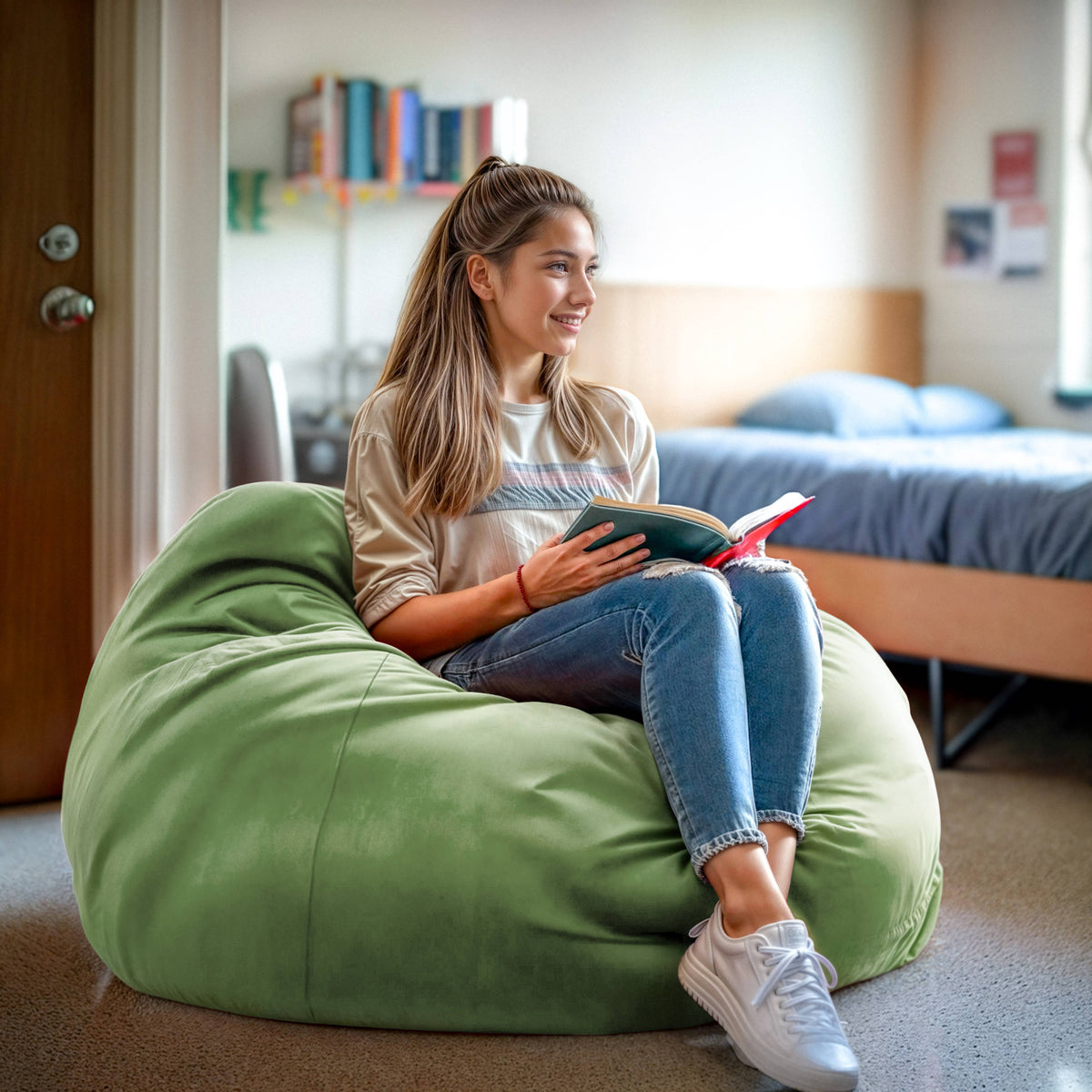Green |#| Oversized Solid Green Refillable Bean Bag Chair for All Ages