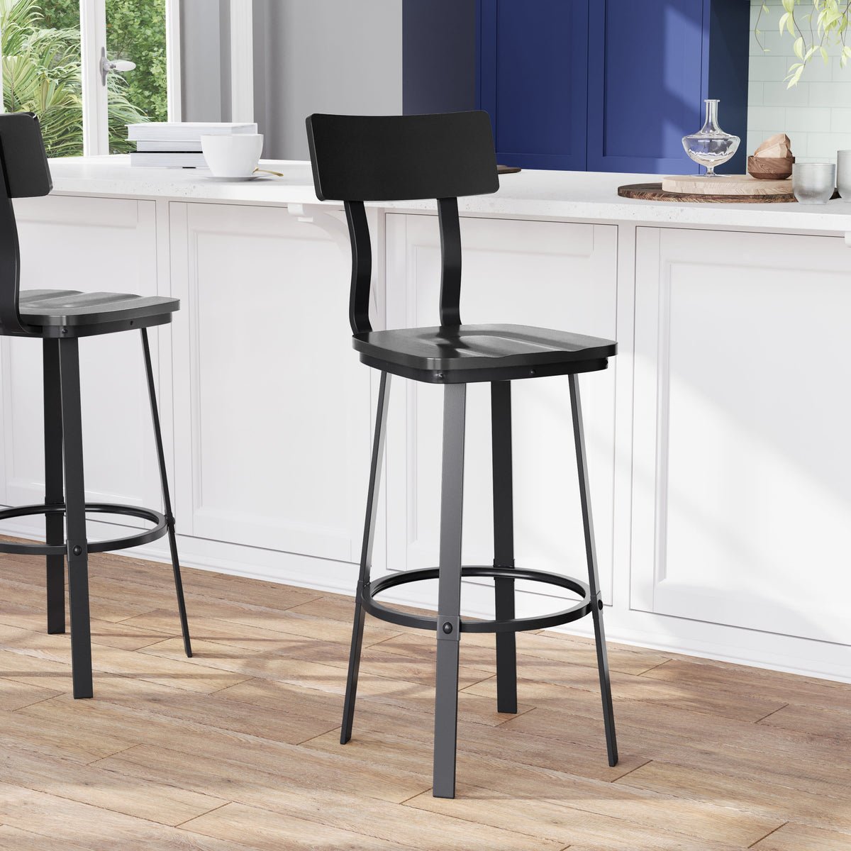Black |#| Black Restaurant Barstool with Wood Seat & Back & Black Powder Coat Frame