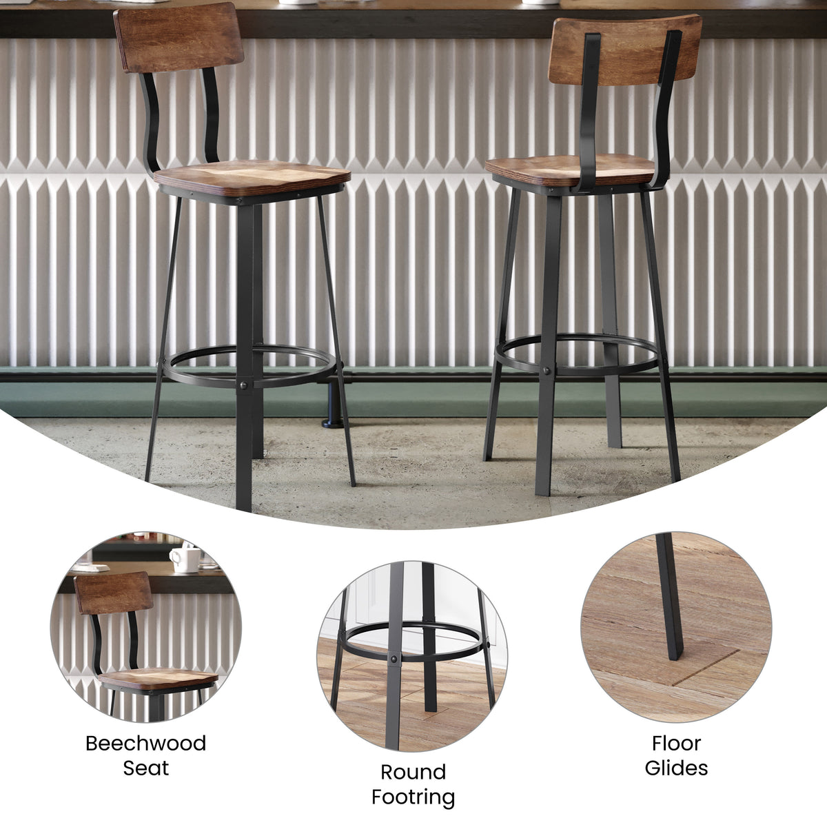 Antique Copper |#| Ant Copper Restaurant Barstool with Wood Seat & Back & Gray Powder Coat Frame